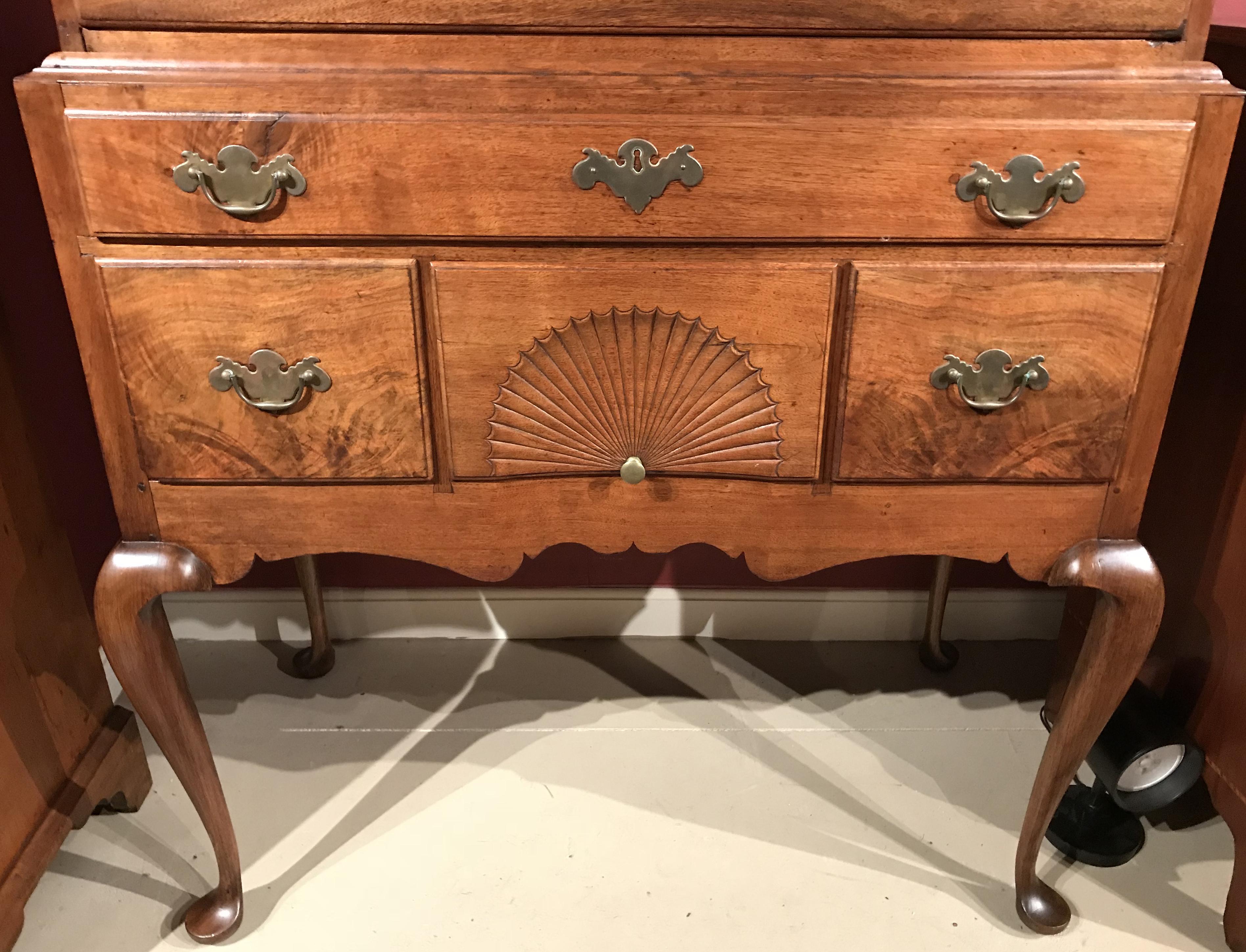 American 18th Century Queen Anne Two Part Walnut Highboy