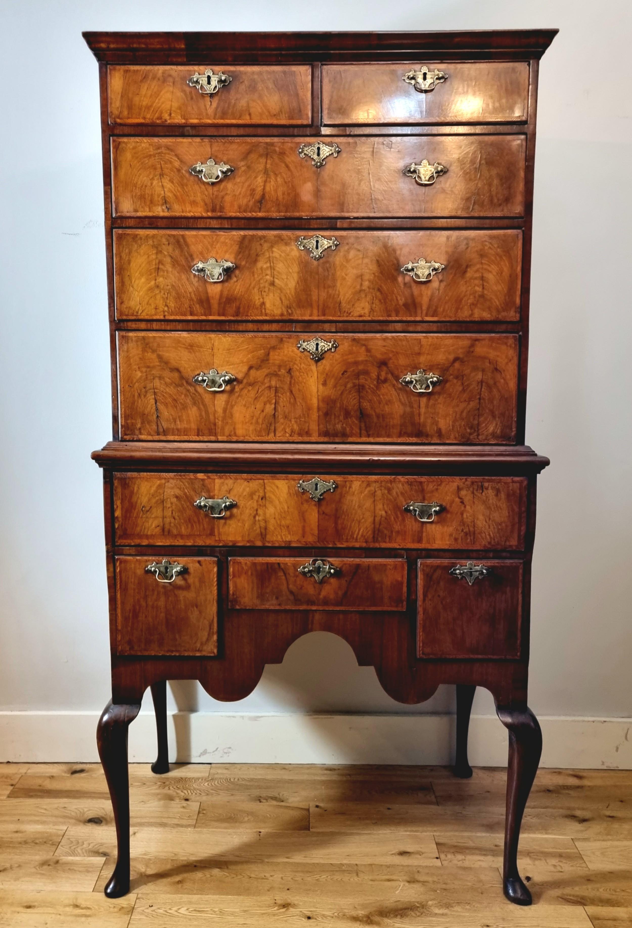 Veneer 18th Century Queen Anne Walnut Chest On Stand