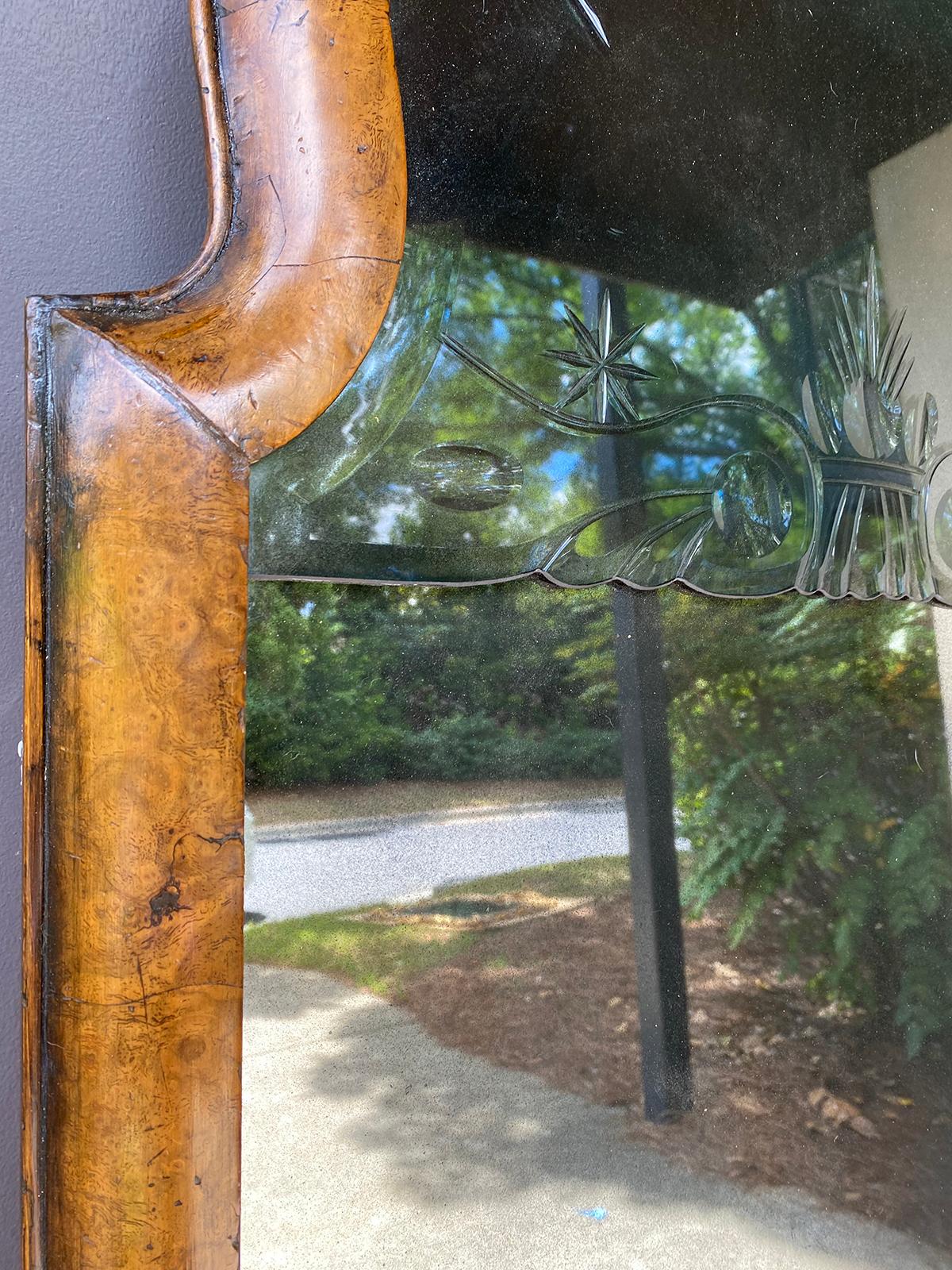 18th Century Queen Anne Walnut Etched Mirror 7