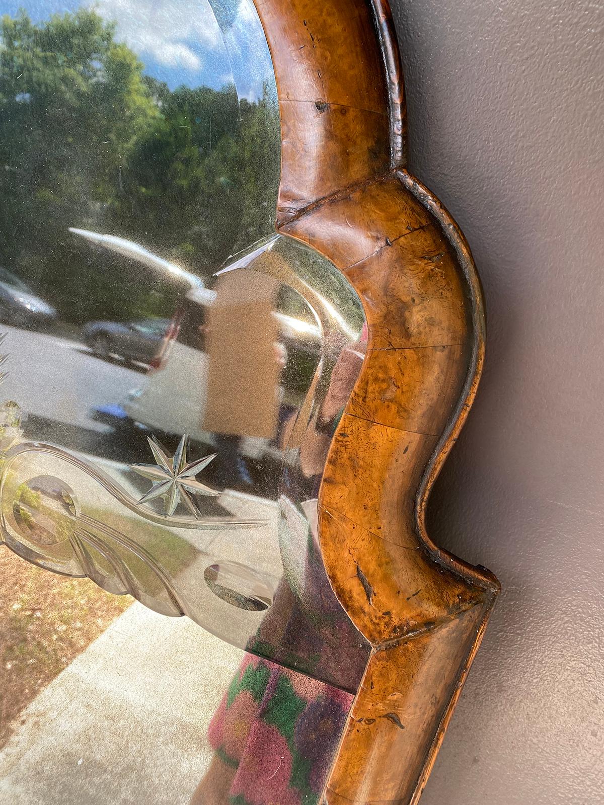 18th Century Queen Anne Walnut Etched Mirror 3