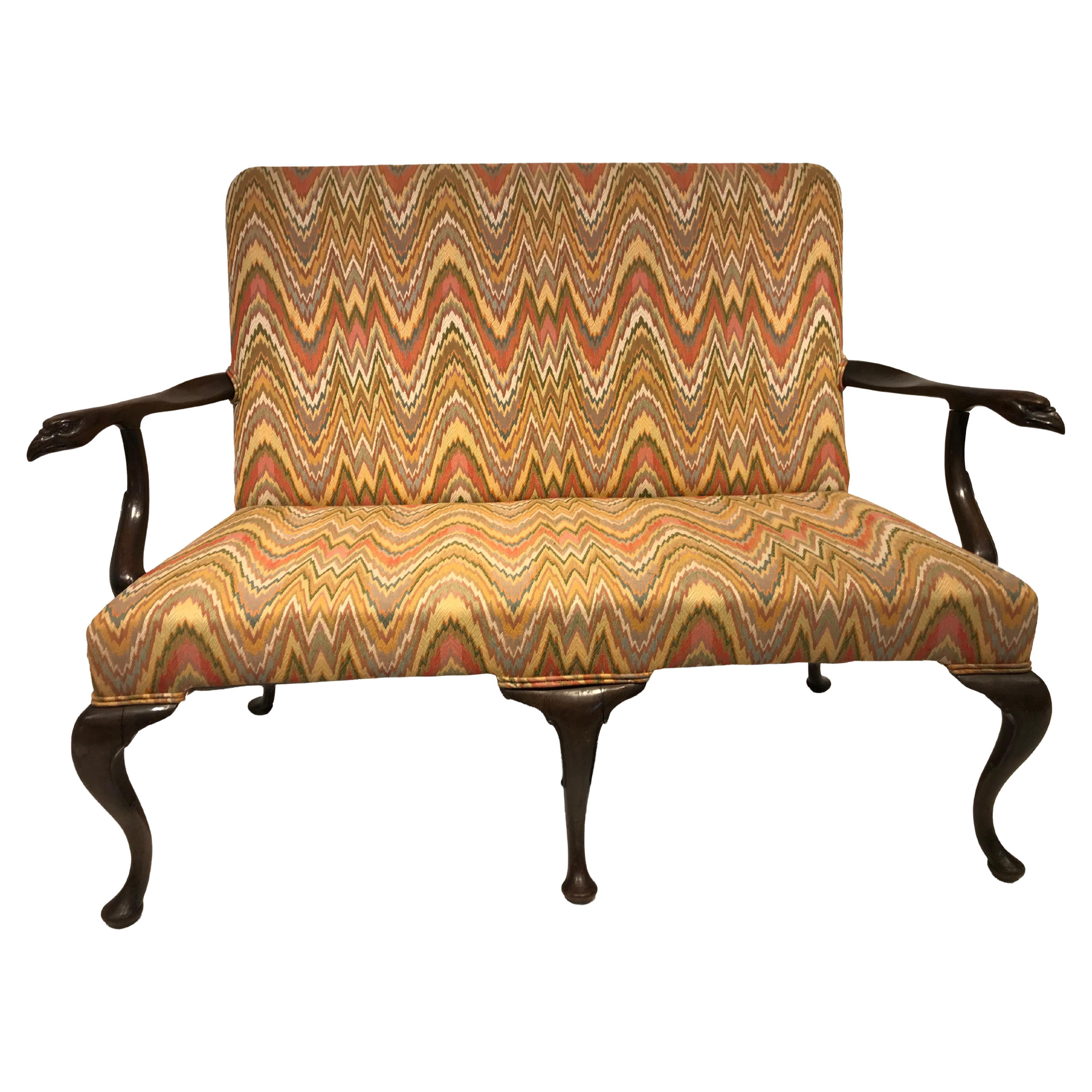 18th Century Queen Anne Walnut Settee with Point de Hongrie Flame Stitching For Sale