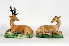 18th Century Ralph Wood-type Stag and Hind Pearlware Pottery Figures