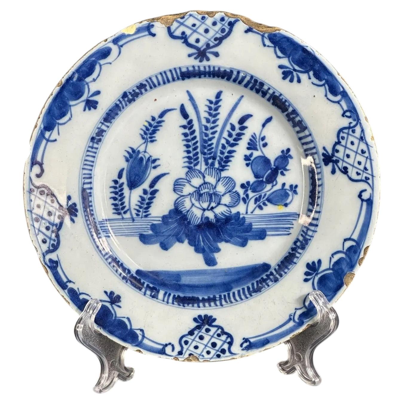 18th Century, Rare Dutch Delft Charger - 9in For Sale