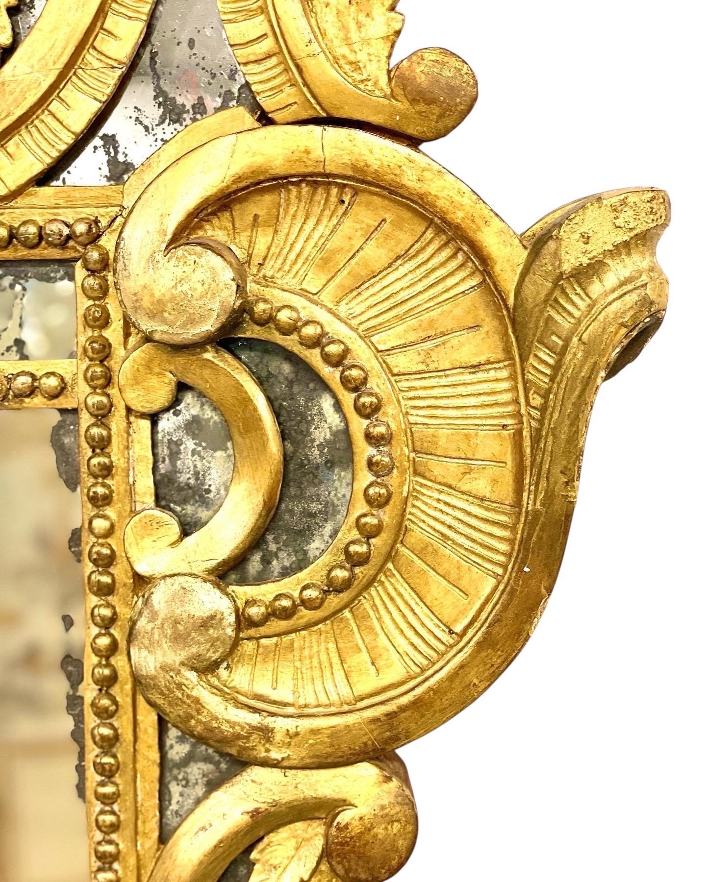 18th Century and Earlier 18th Century Rare Giltwood Parcloses Mirror with Wig Stand Arm For Sale