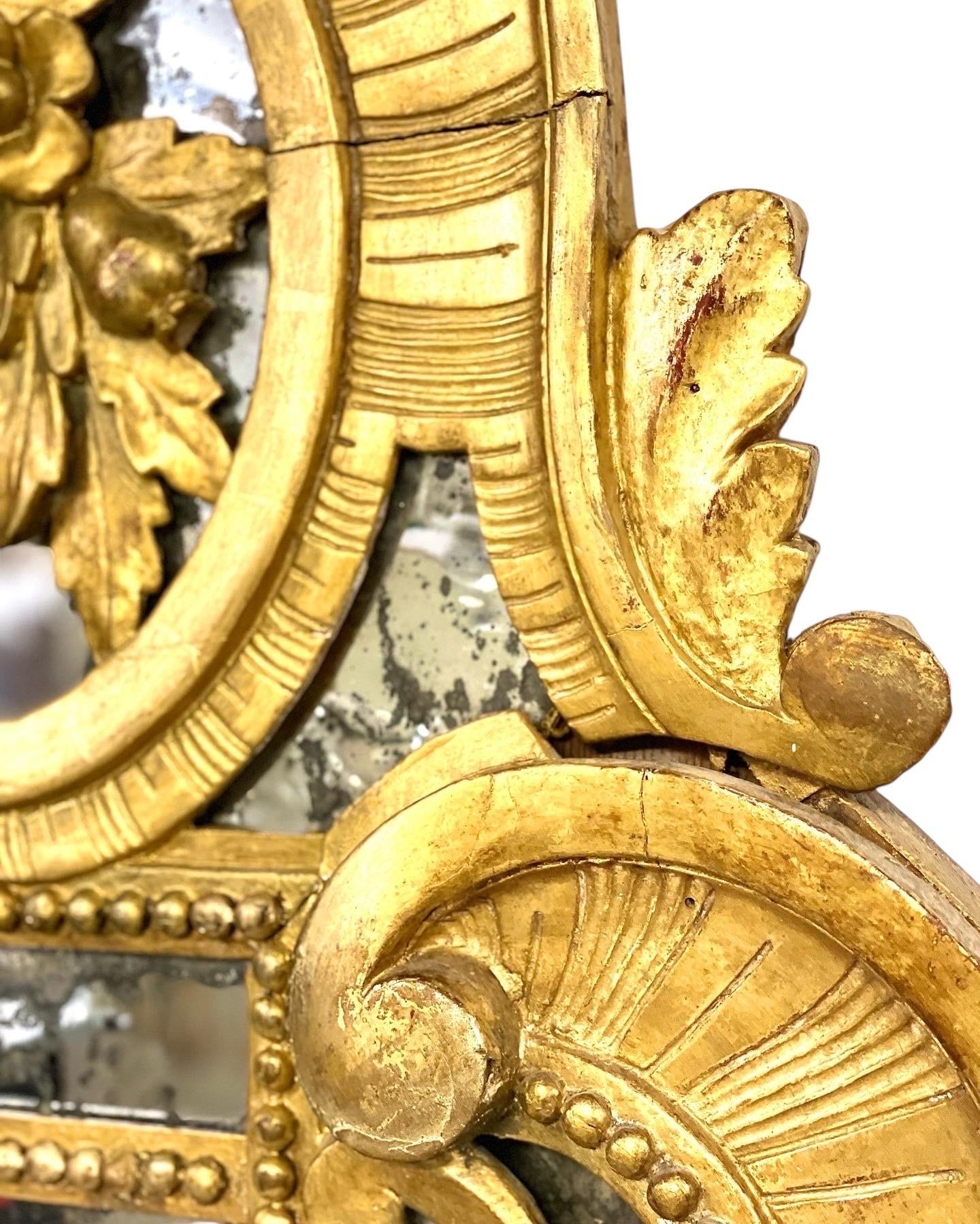 Mercury Glass 18th Century Rare Giltwood Parcloses Mirror with Wig Stand Arm For Sale