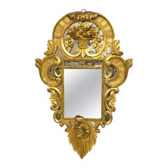 18th Century Rare Giltwood Parcloses Mirror with Wig Stand Arm
