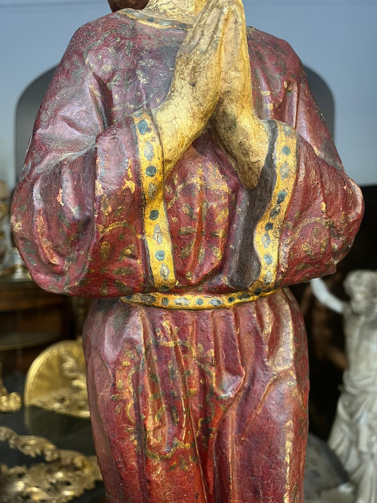 18th century rare paper mache statue depicting a praying figure 7