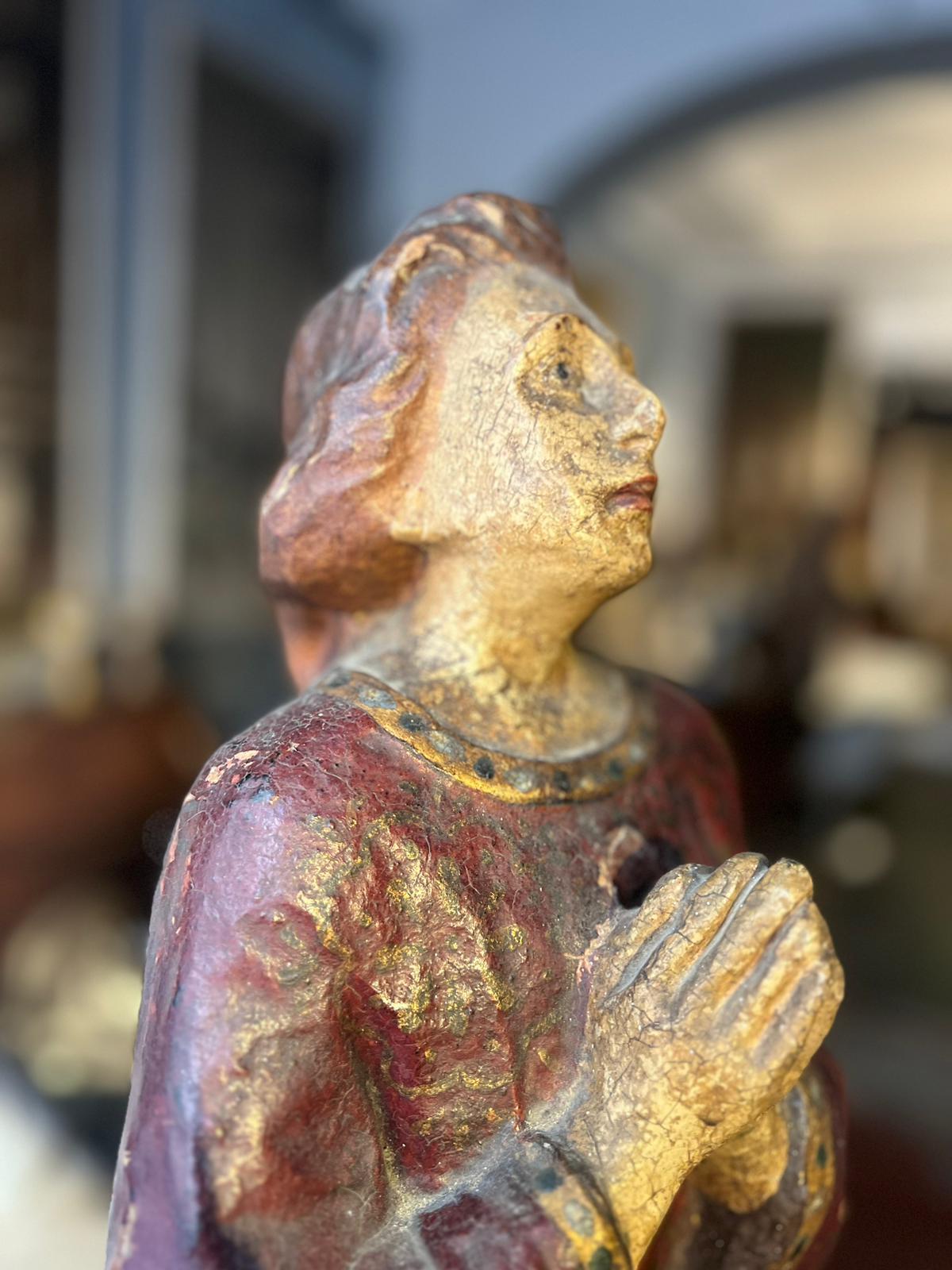18th Century and Earlier 18th century rare paper mache statue depicting a praying figure