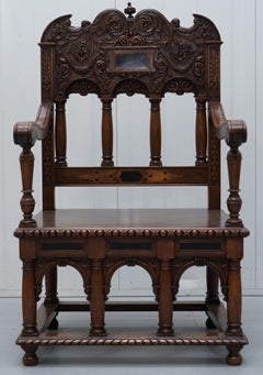 18th Century Rare Steeple Back Column Legs Gothic Style Antique Pugin Armchair