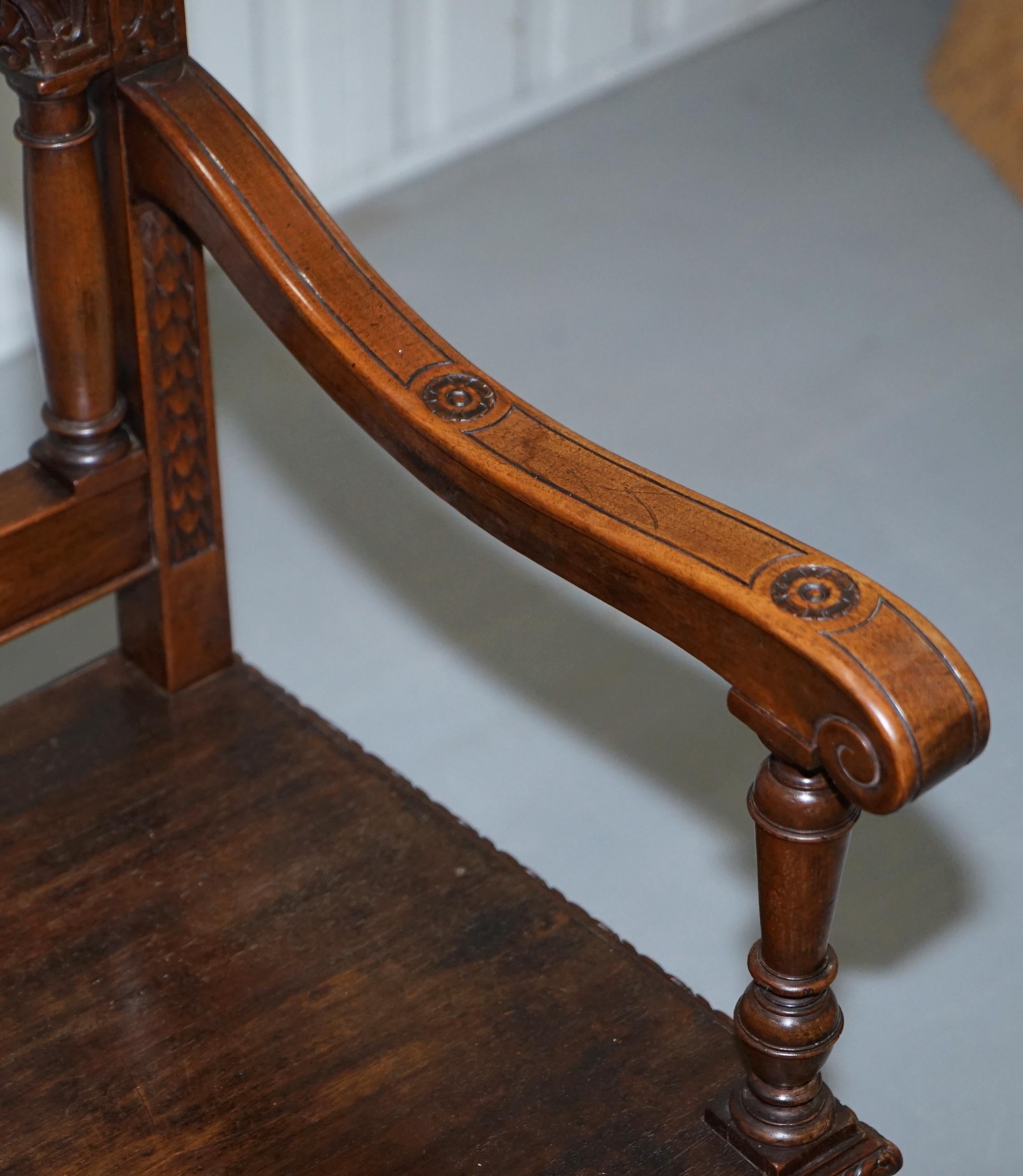 18th Century and Earlier 18th Century Rare Steeple Back Column Legs Gothic Style Antique Pugin Armchair