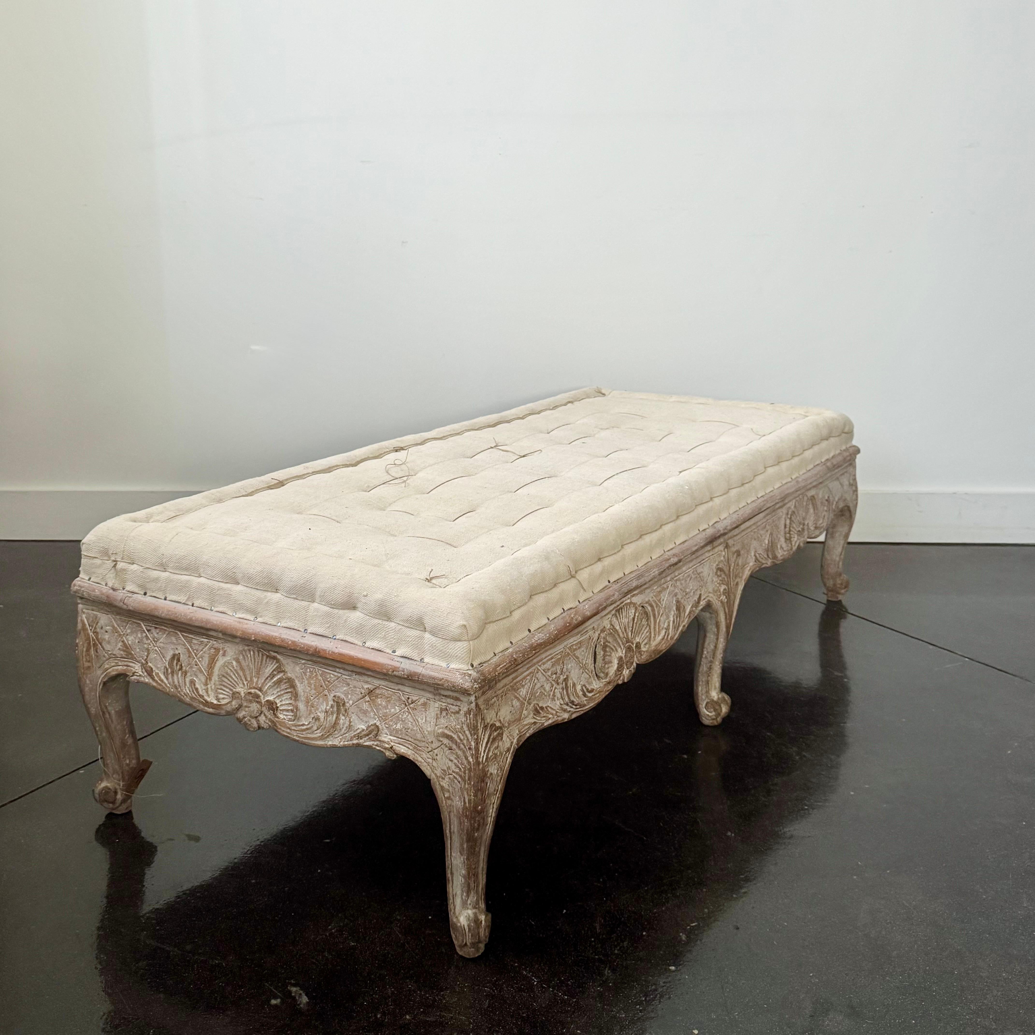 18th century Rare Swedish Rococo Period Long Stool 1760 7