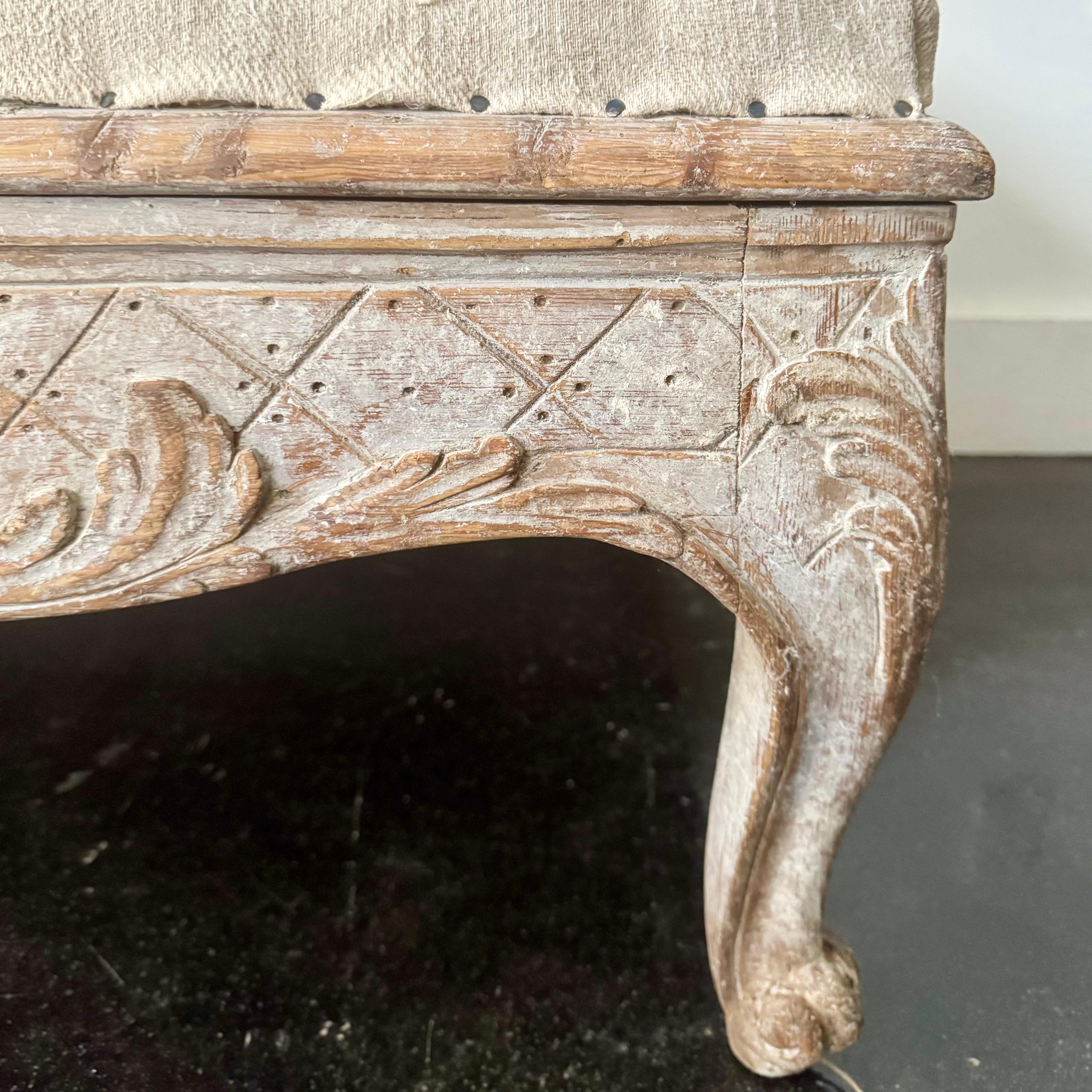 18th century Rare Swedish Rococo Period Long Stool 1760 13