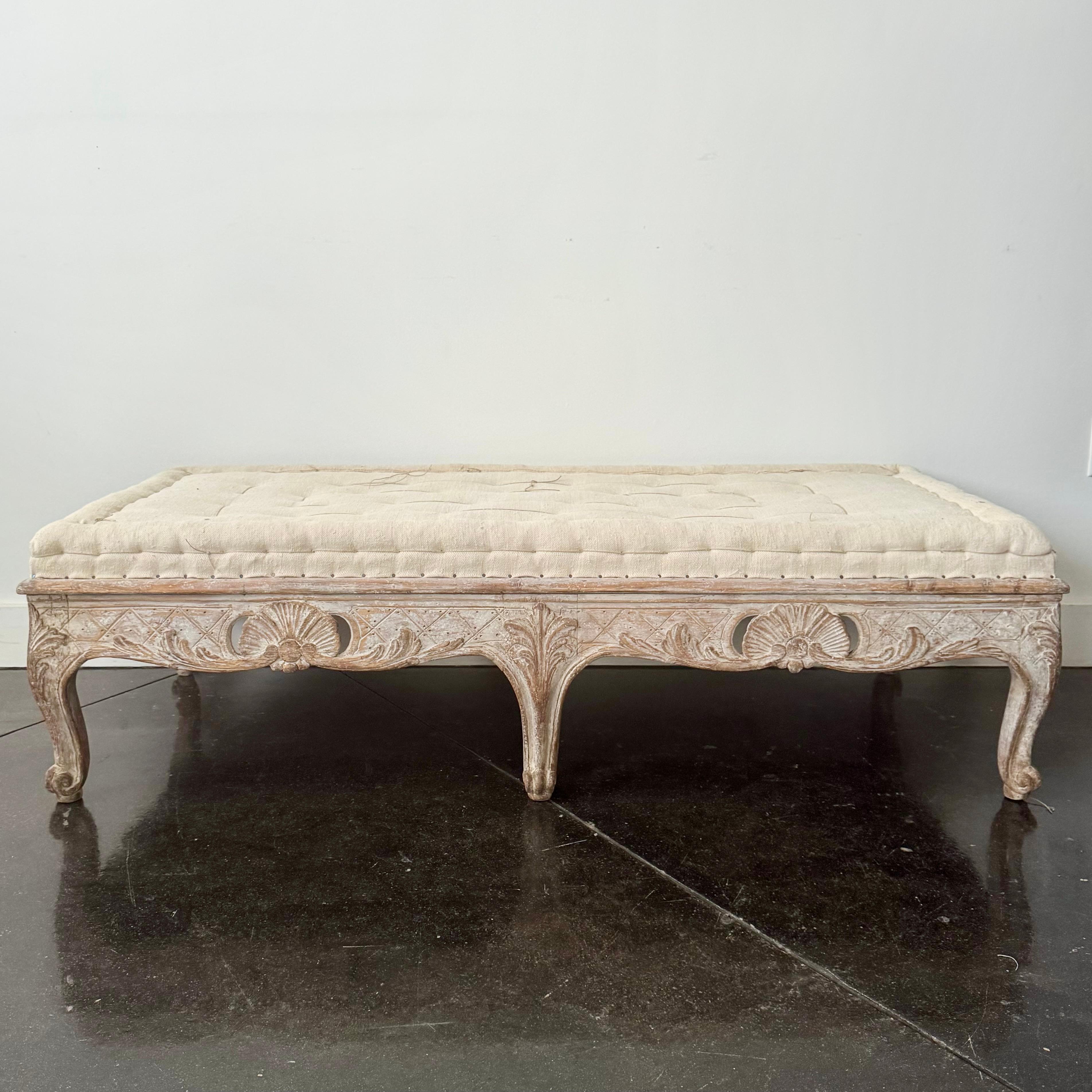 18th century Rare Swedish Rococo Period Long Stool 1760 In Good Condition In Charleston, SC