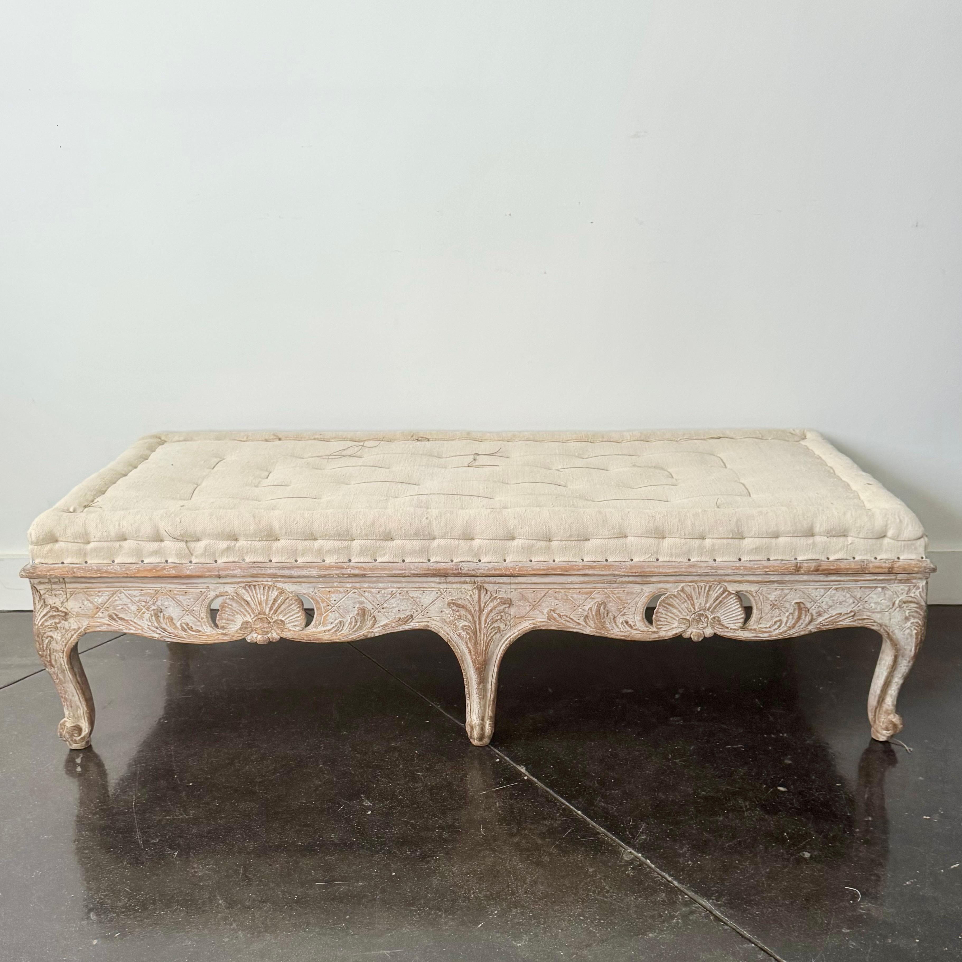 18th Century 18th century Rare Swedish Rococo Period Long Stool 1760