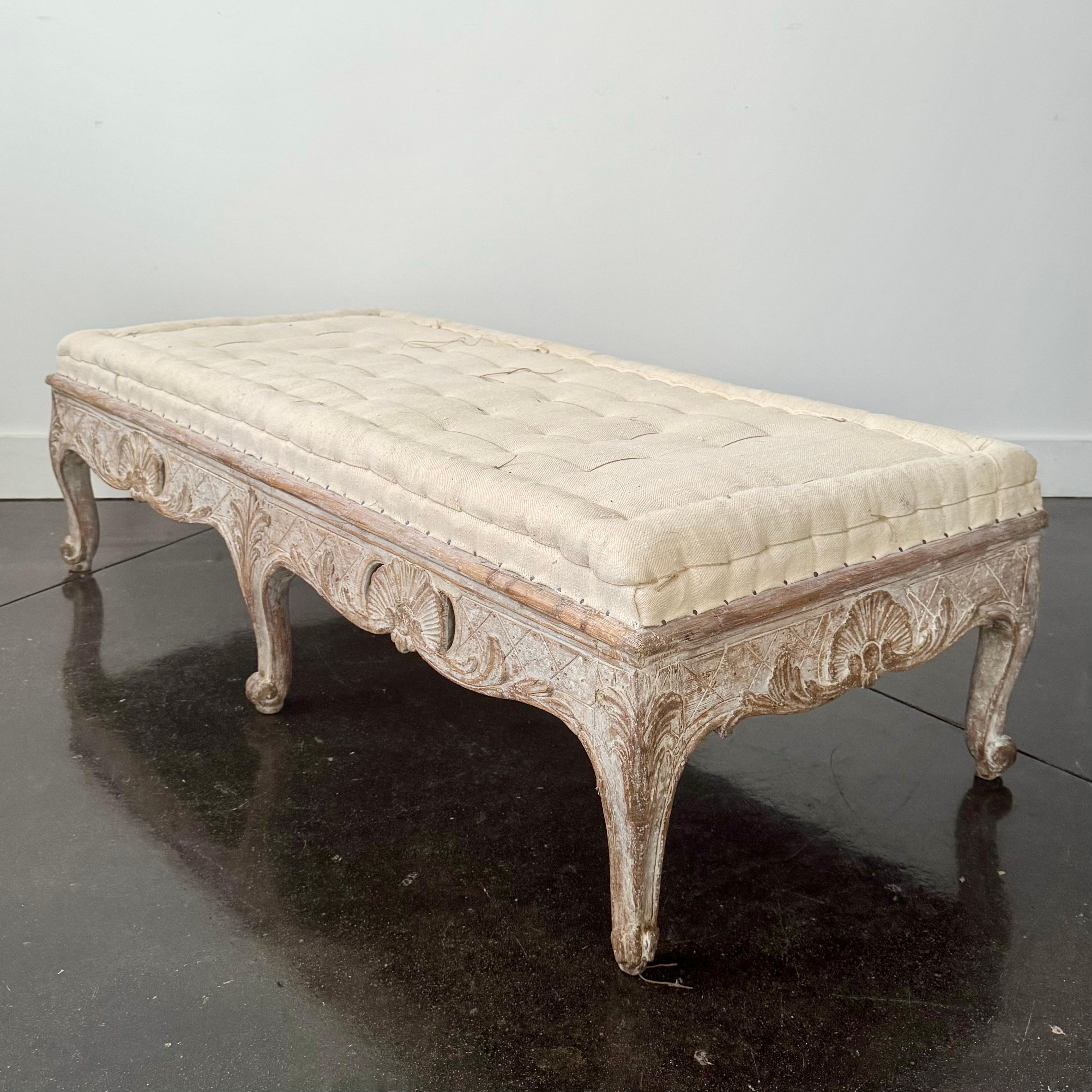 Linen 18th century Rare Swedish Rococo Period Long Stool 1760