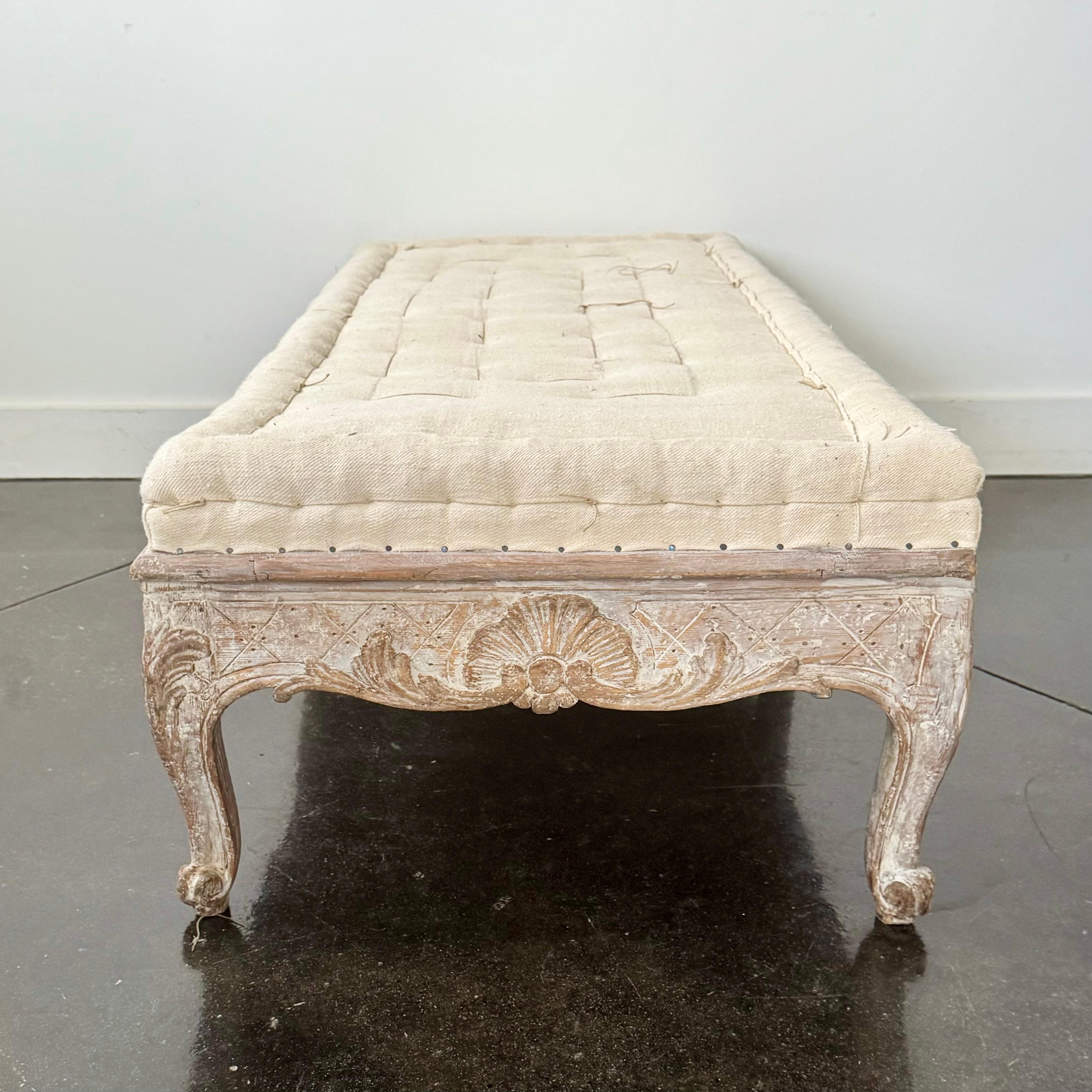 18th century Rare Swedish Rococo Period Long Stool 1760 1