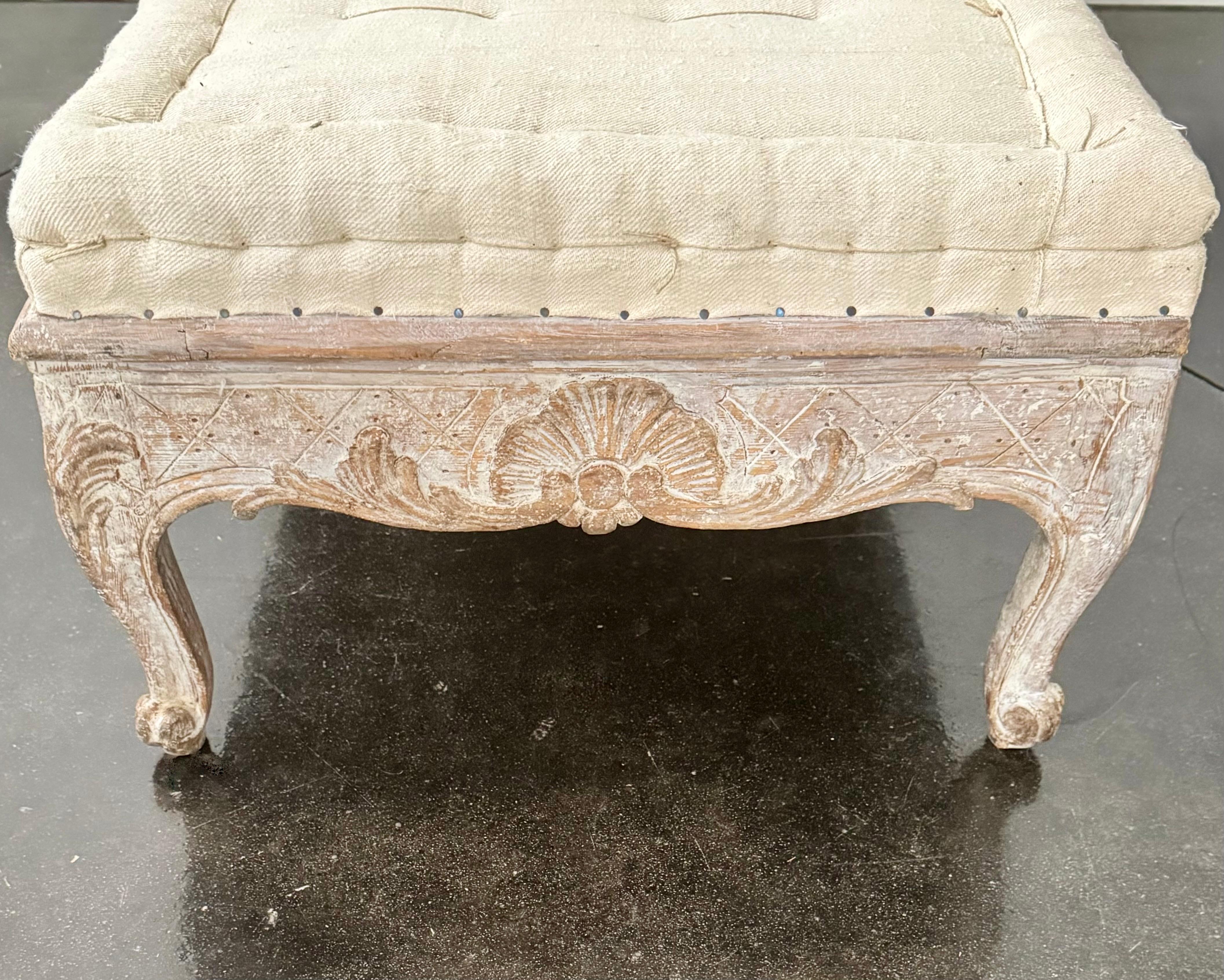 18th century Rare Swedish Rococo Period Long Stool 1760 2