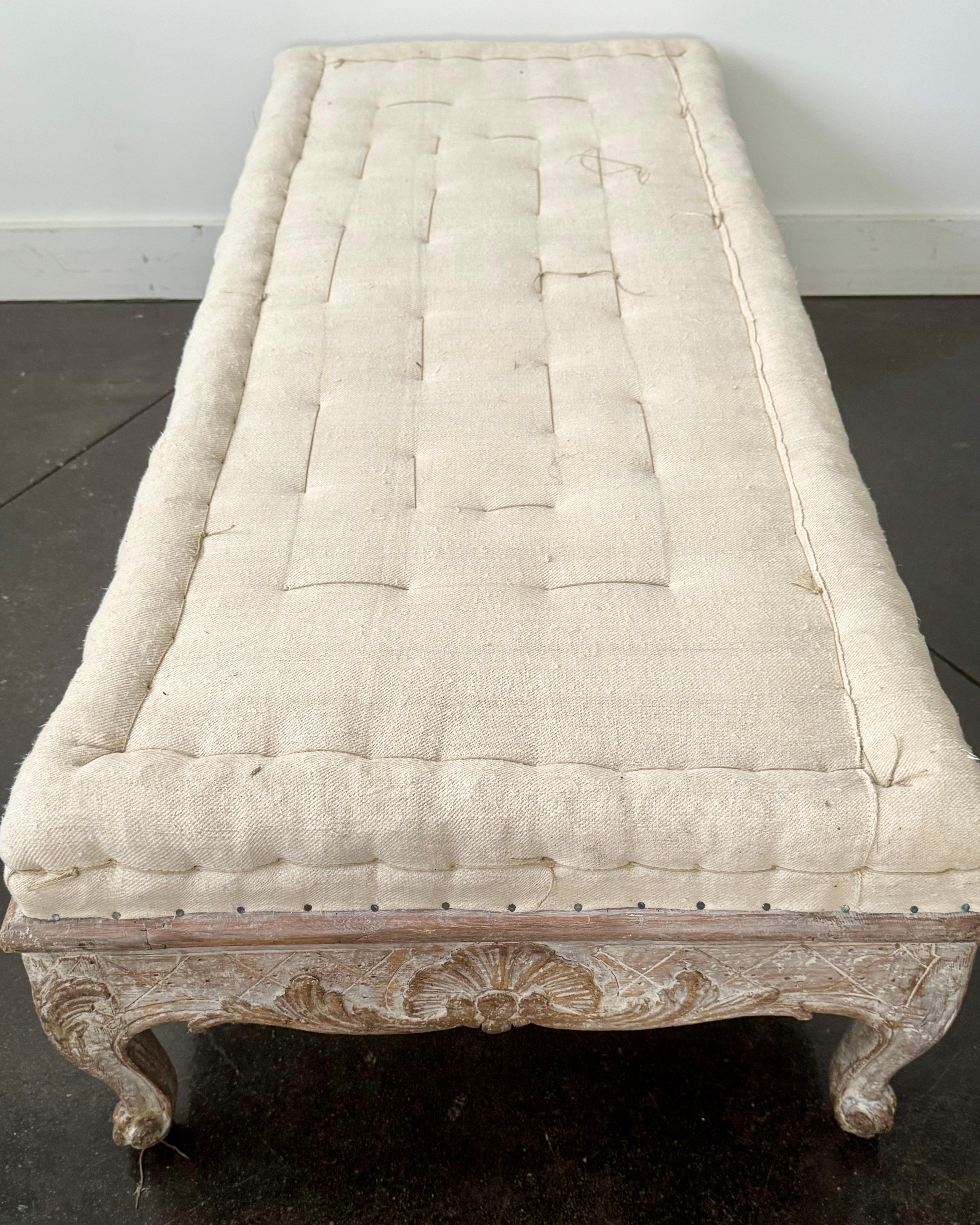 18th century Rare Swedish Rococo Period Long Stool 1760 3