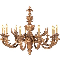 18th Century Recreation Hand-Carved Chandelier in Gold Gilt 12-Light One Tier
