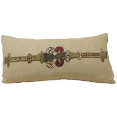 Gold and Red Embroidered Linen Applique Long Bolster Decorative Pillow