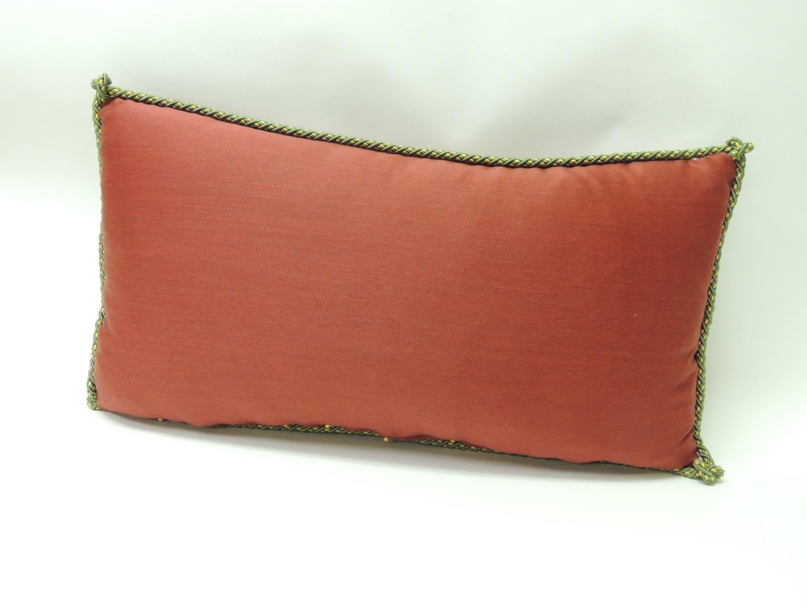 French 18th Century Red Hand-Applique Bolster Decorative Silk Velvet Pillow