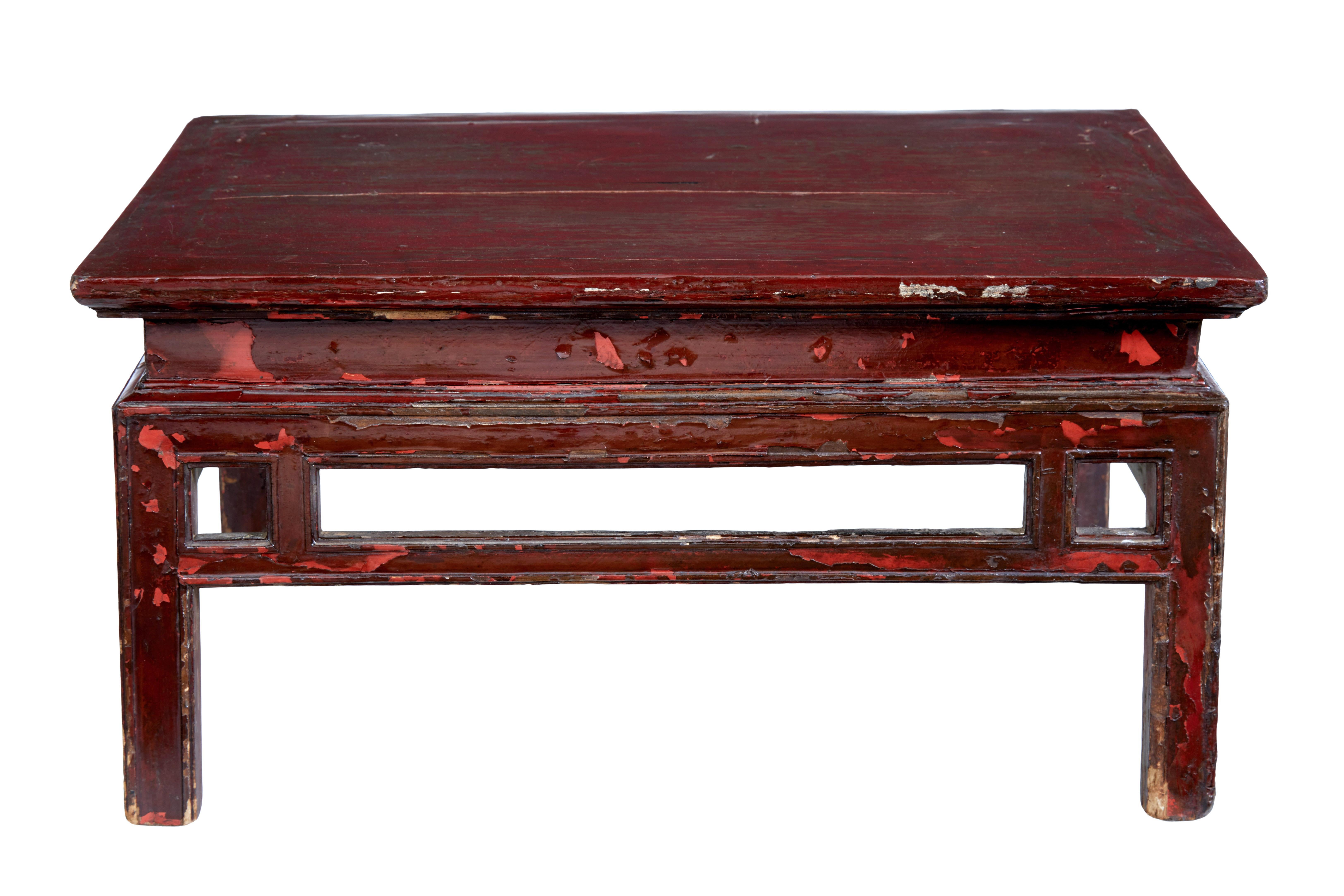 Hand-Crafted 18th Century red lacquer low occasional table For Sale