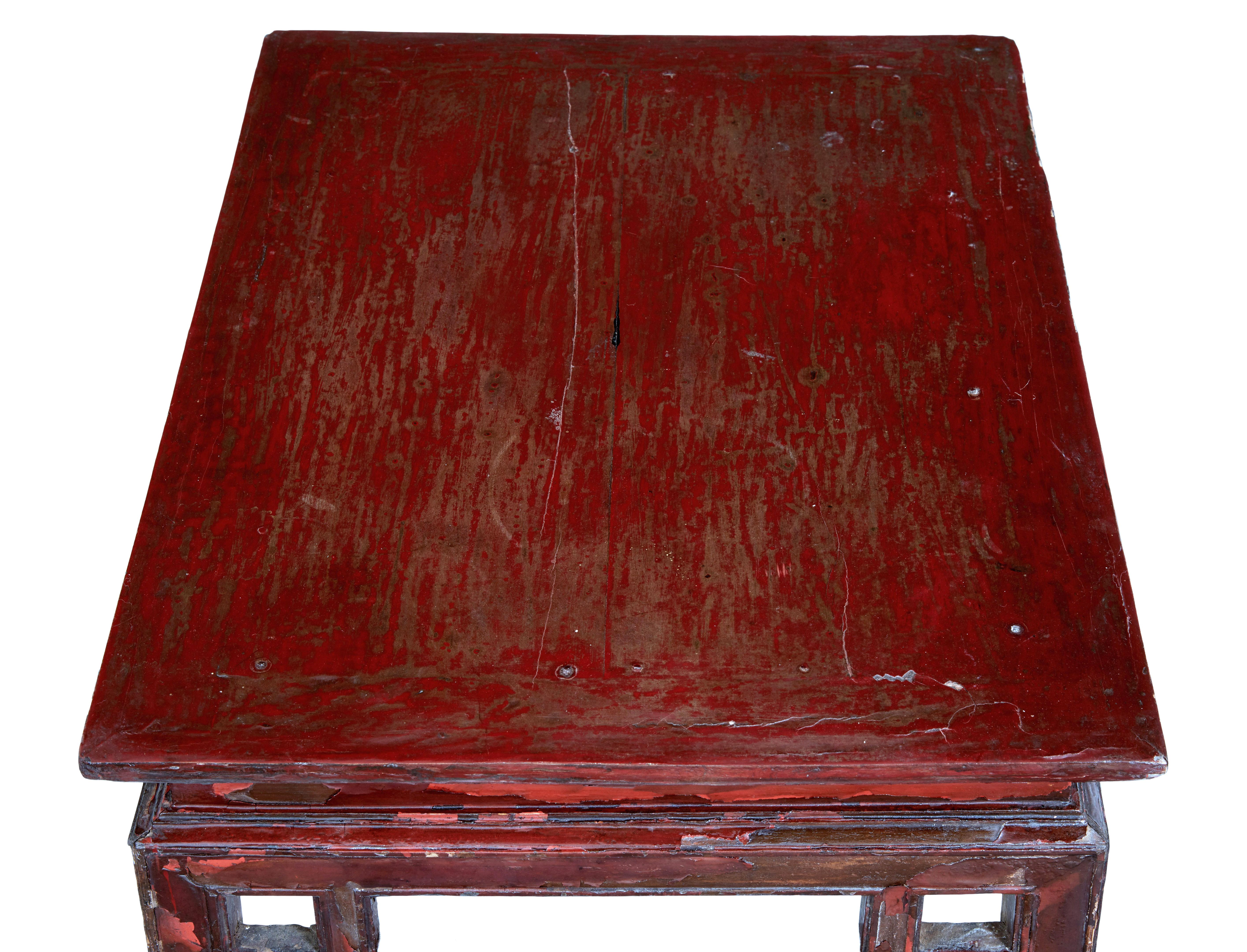Hardwood 18th Century red lacquer low occasional table For Sale