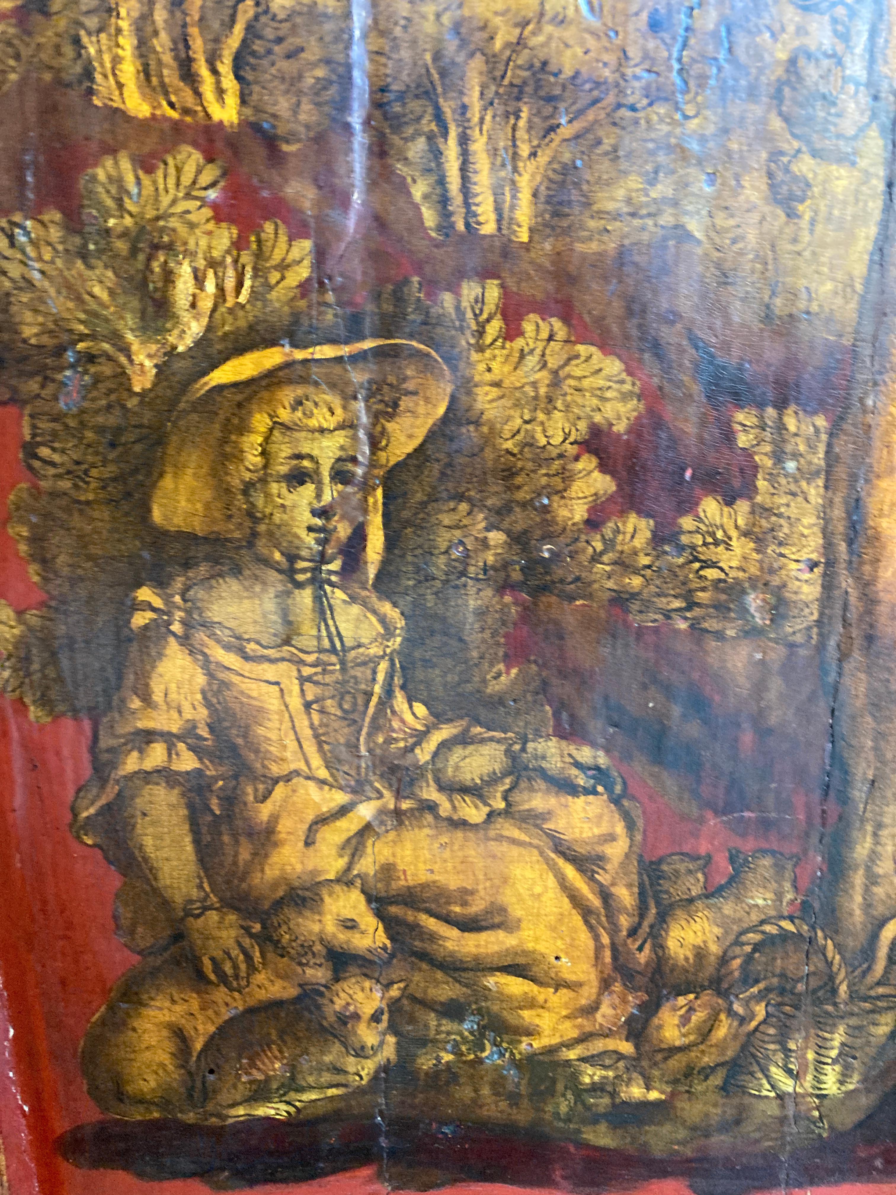 Commode italienne laquée rouge du 18ème siècle avec décoration de chinoiseries en vente 11