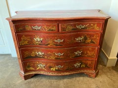 18th Century Red Lacquered Italian Chest of Drawers with Chinoiserie Decoration