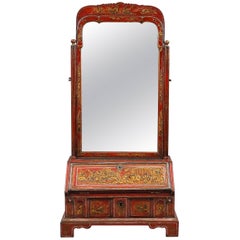 18th Century Red Lacquered Toilet Mirror