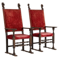 18th Century Red Pair Of Henry II Throne Armchairs In Original Patina