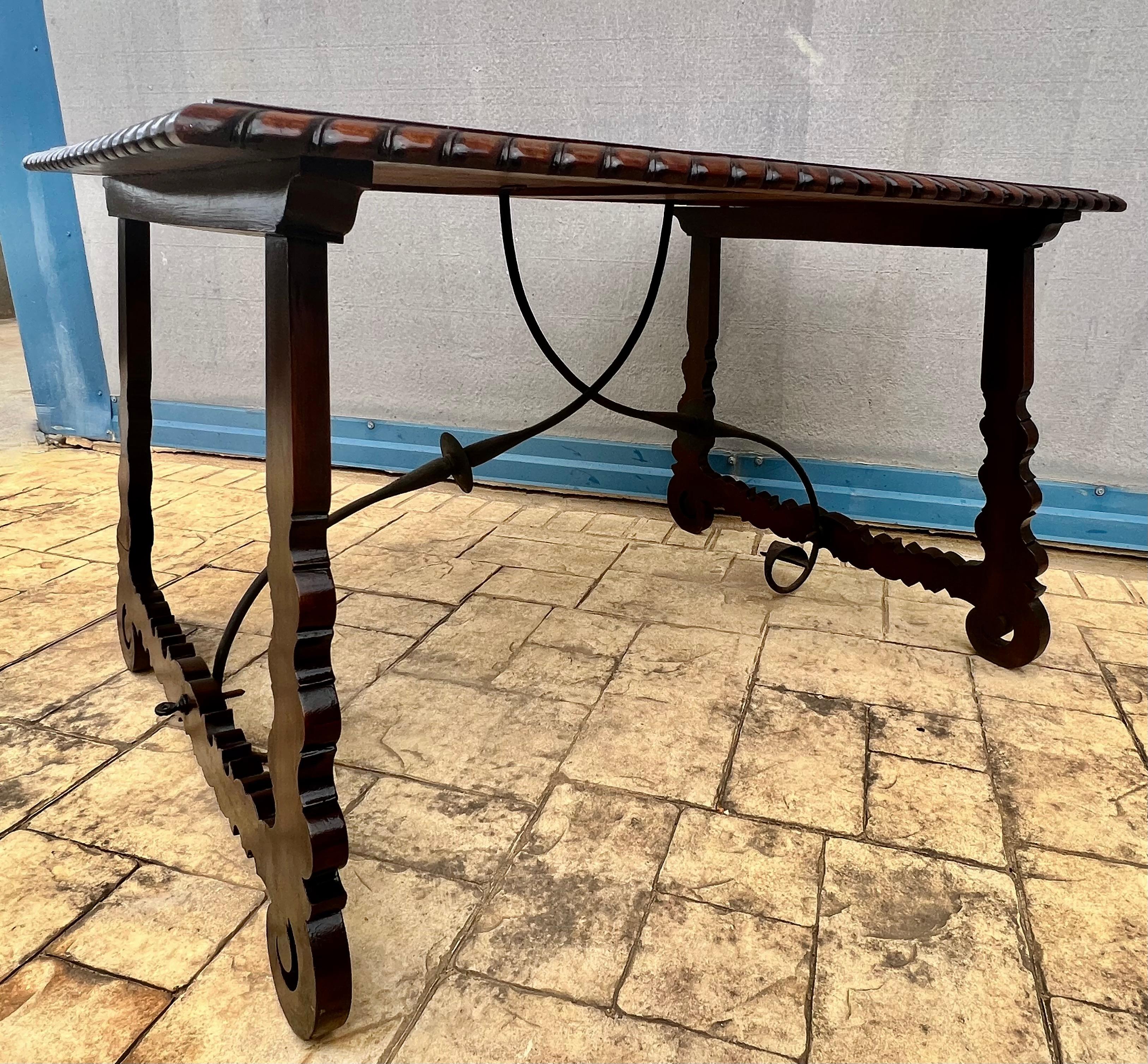 18th Century Refectory Spanish Table with Lyre Legs and Iron Stretcher 6