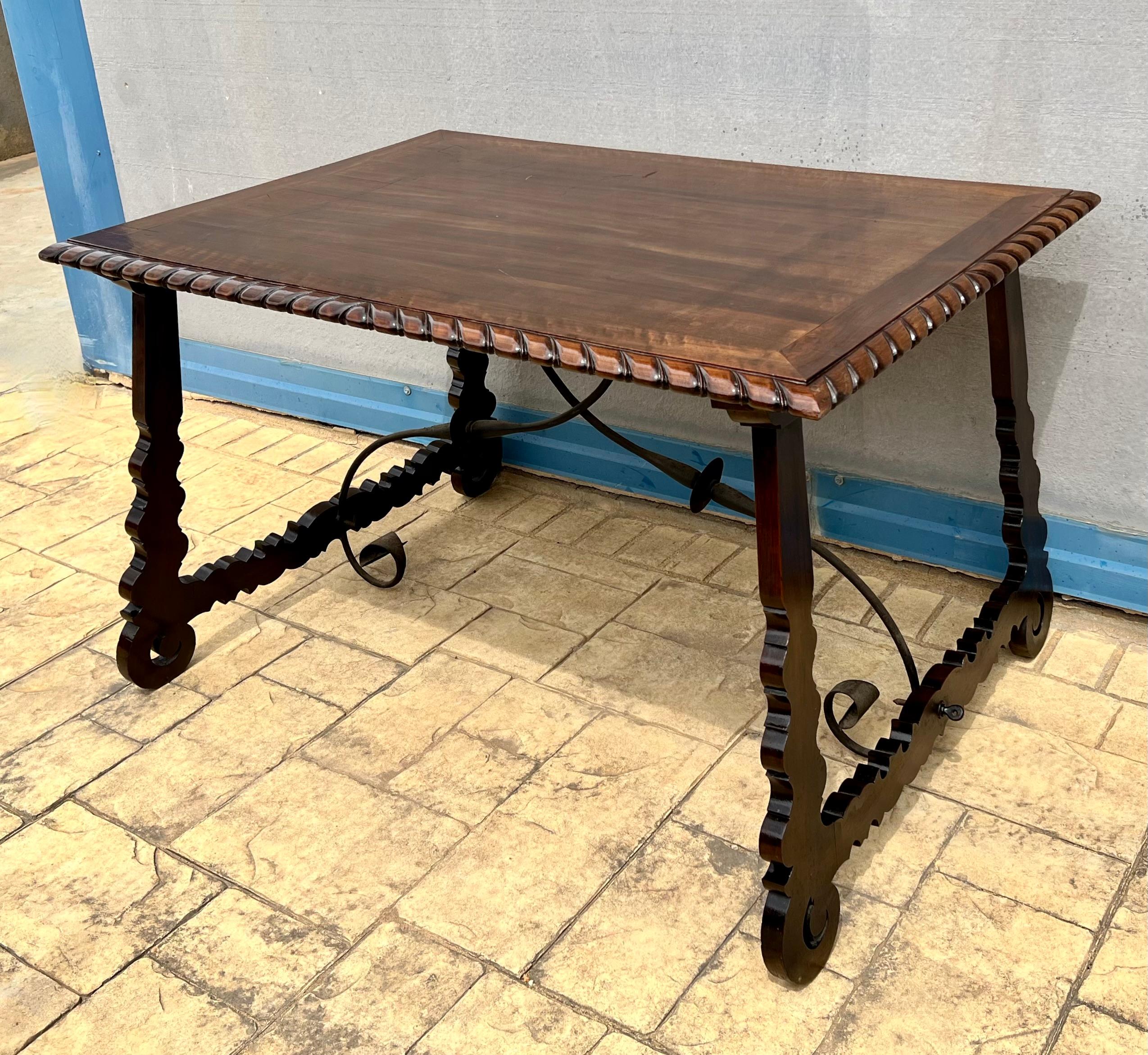 18th Century Refectory Spanish Table with Lyre Legs and Iron Stretcher 2