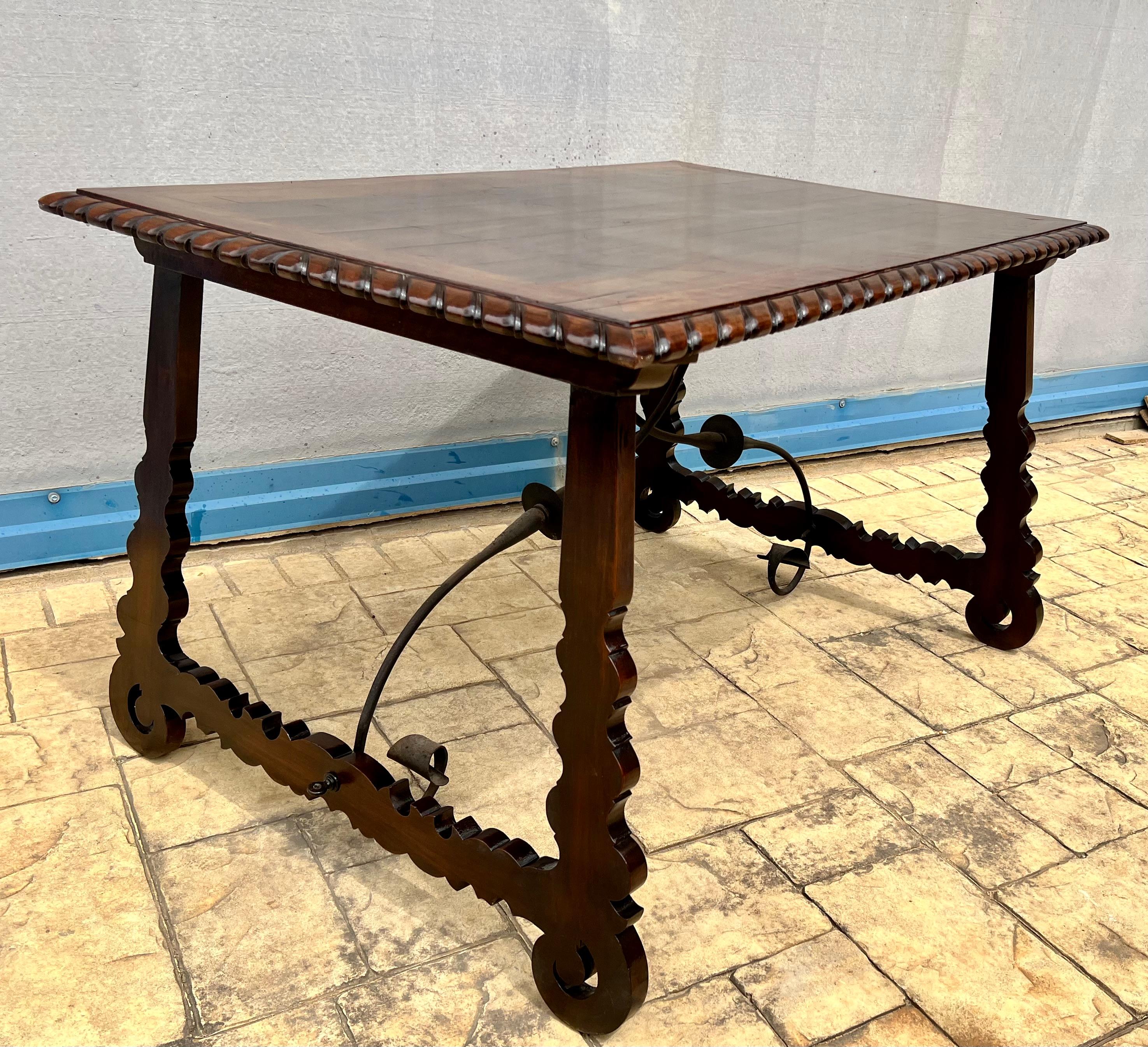 18th Century Refectory Spanish Table with Lyre Legs and Iron Stretcher 3