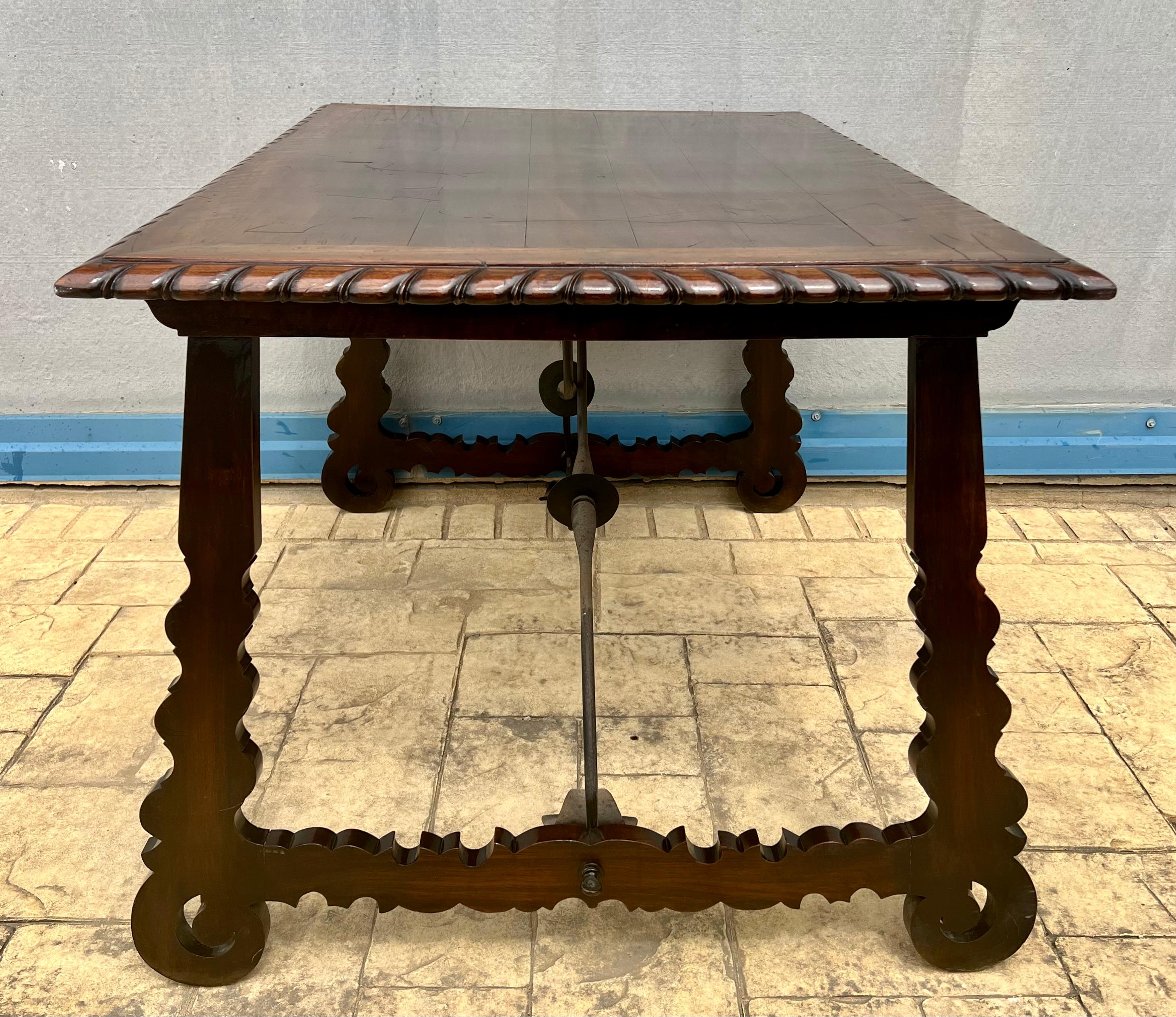 18th Century Refectory Spanish Table with Lyre Legs and Iron Stretcher 4