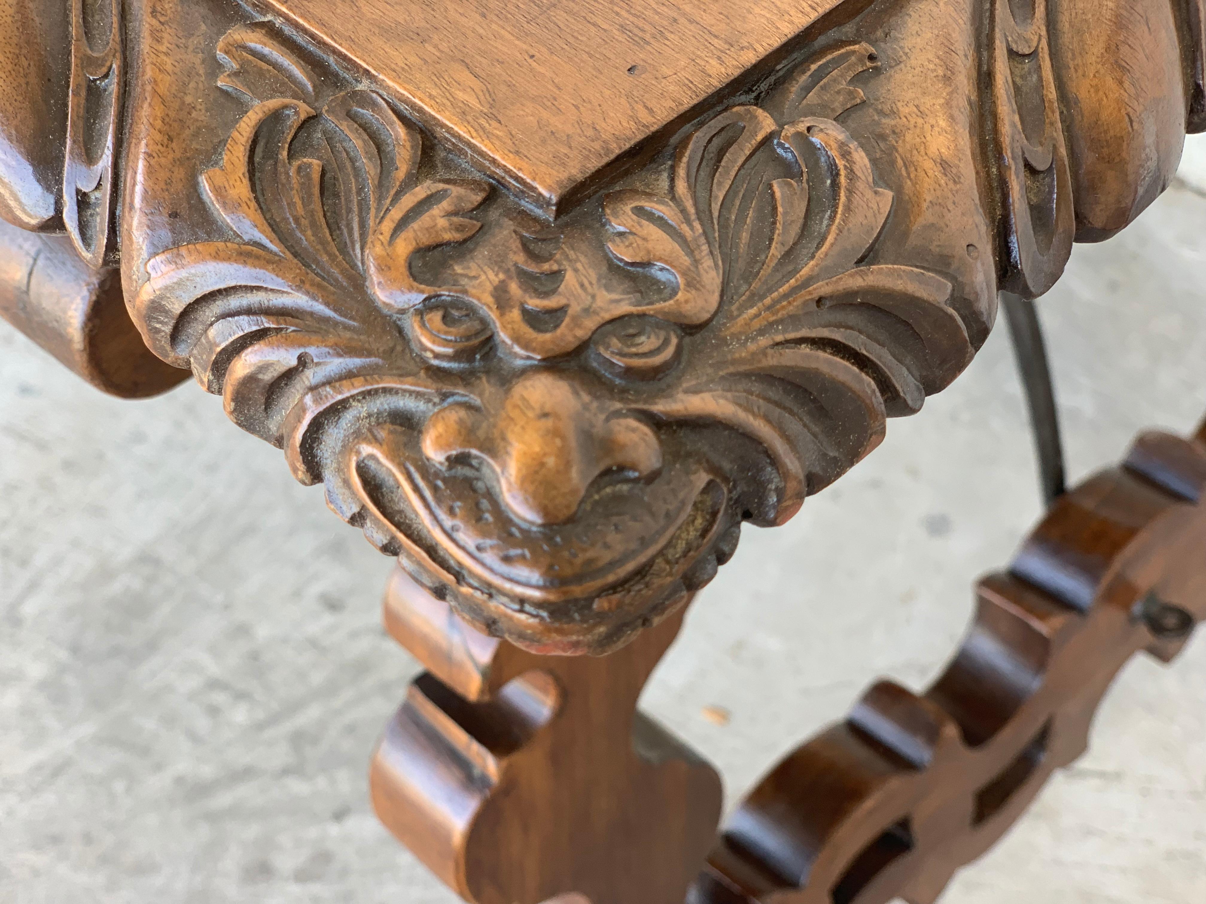 18th Century Refectory Spanish Table with Lyre Legs, Carved Edges & Iron Stretch 3