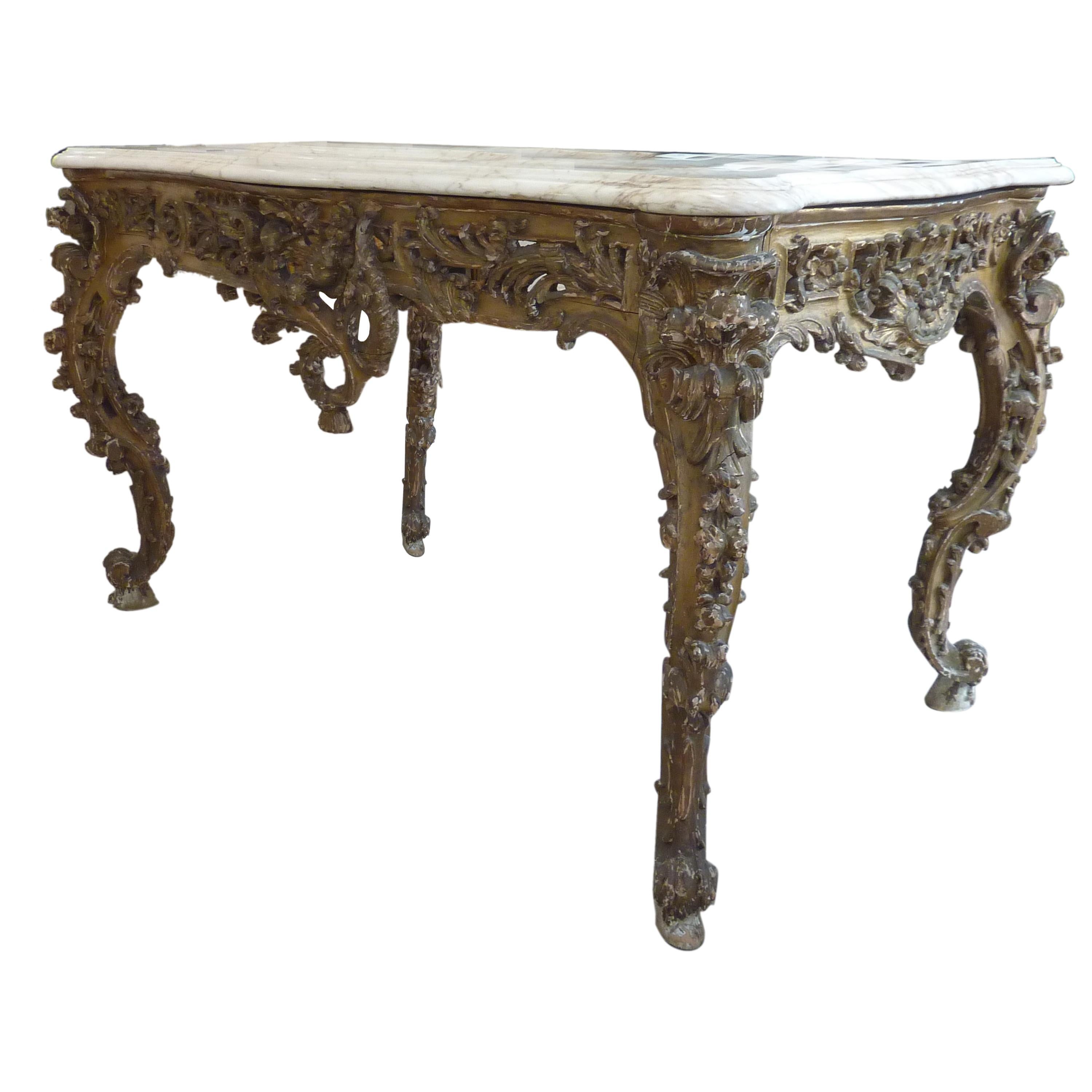 18th Century Régence Gilded Center Console Table with Marble Top For Sale