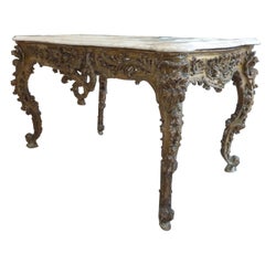 Antique 18th Century Régence Gilded Center Console Table with Marble Top
