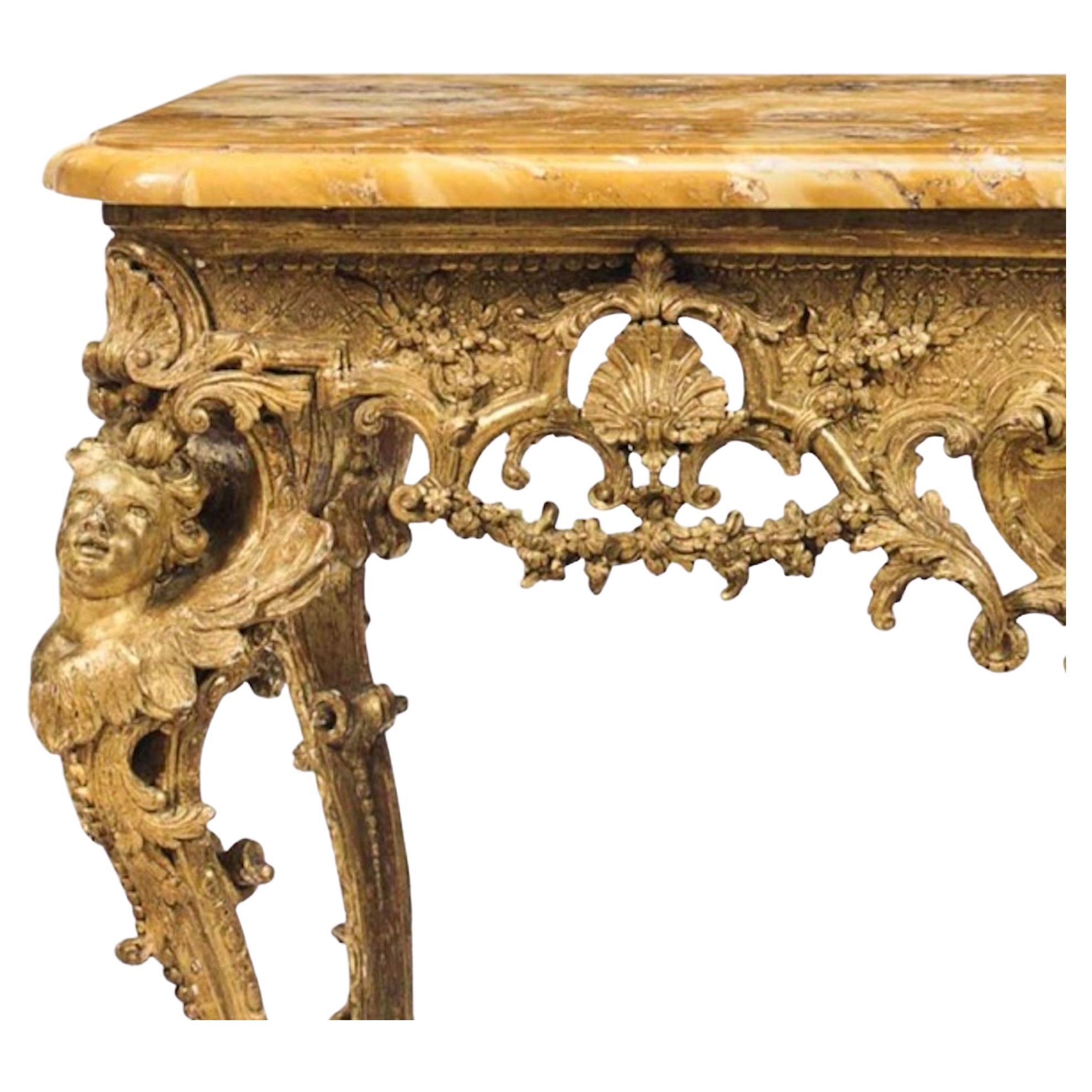 Regency 18th Century Régence Period Giltwood and Sienna Marble Console, circa 1720-1725 For Sale