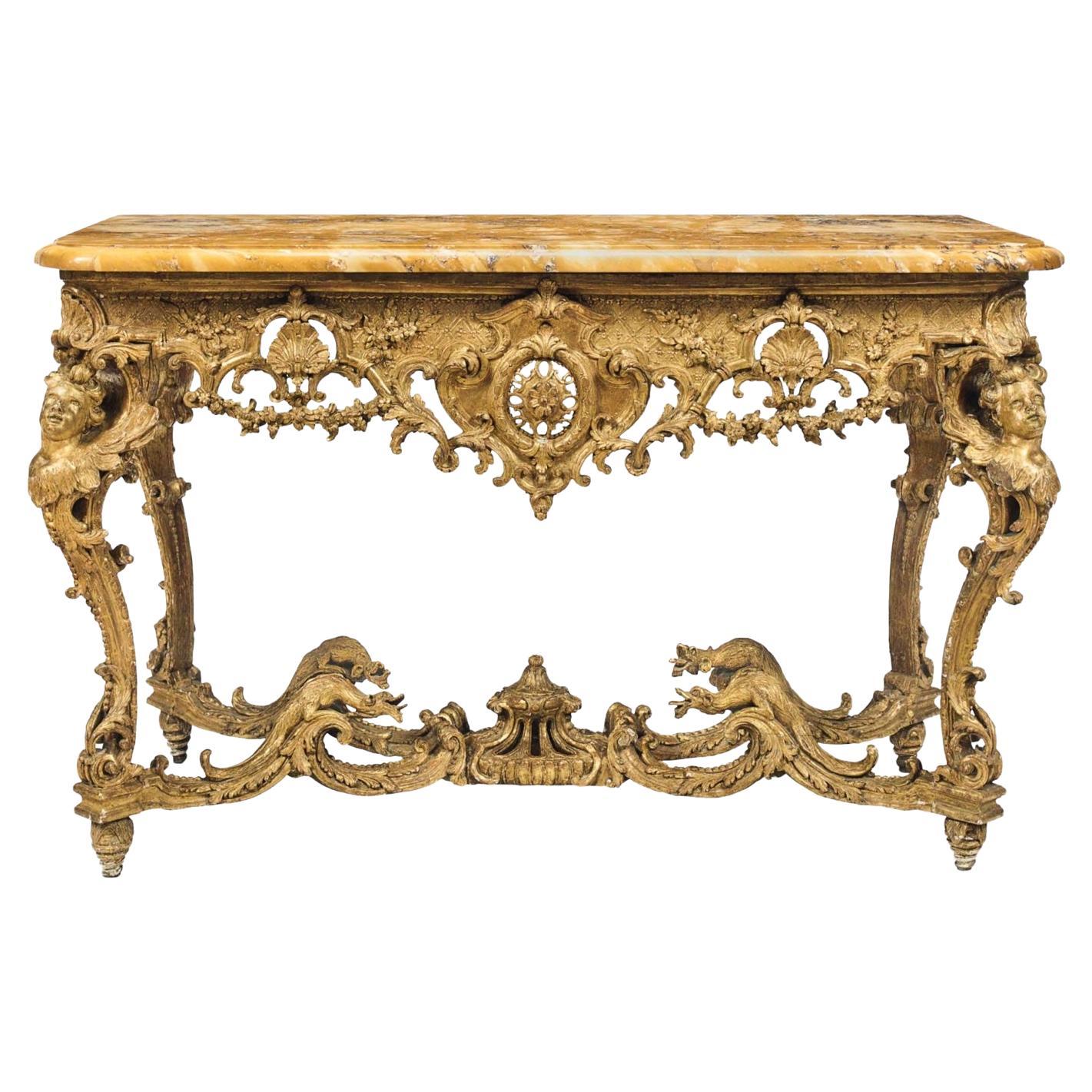 18th Century Régence Period Giltwood and Sienna Marble Console, circa 1720-1725 For Sale