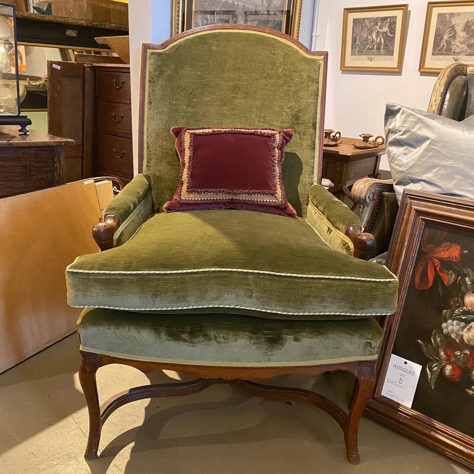 18th century Regence Period walnut armchair, newly upholstered.