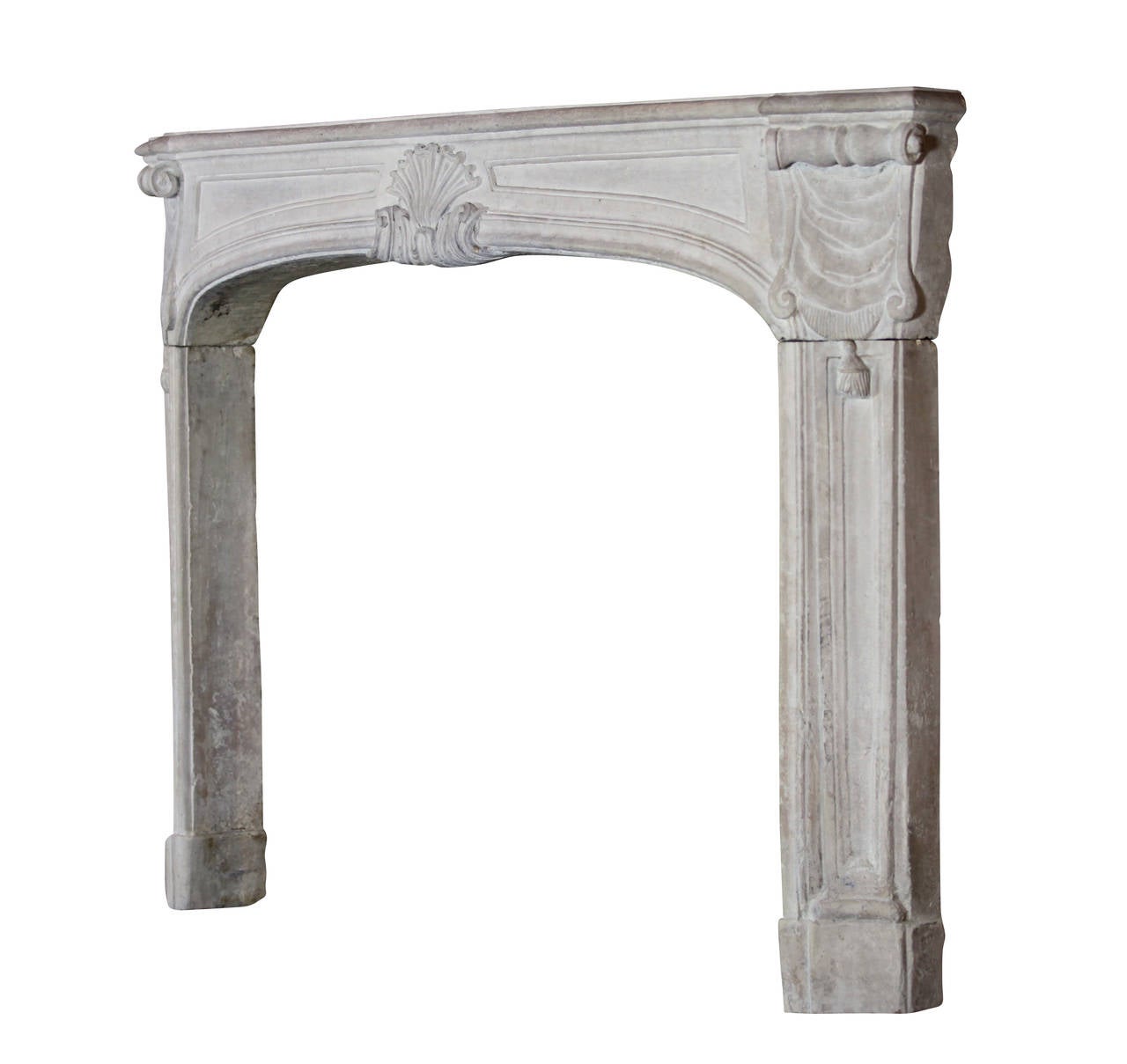 18th Century and Earlier Antique French Classic Limestone Fireplace Mantel For Sale