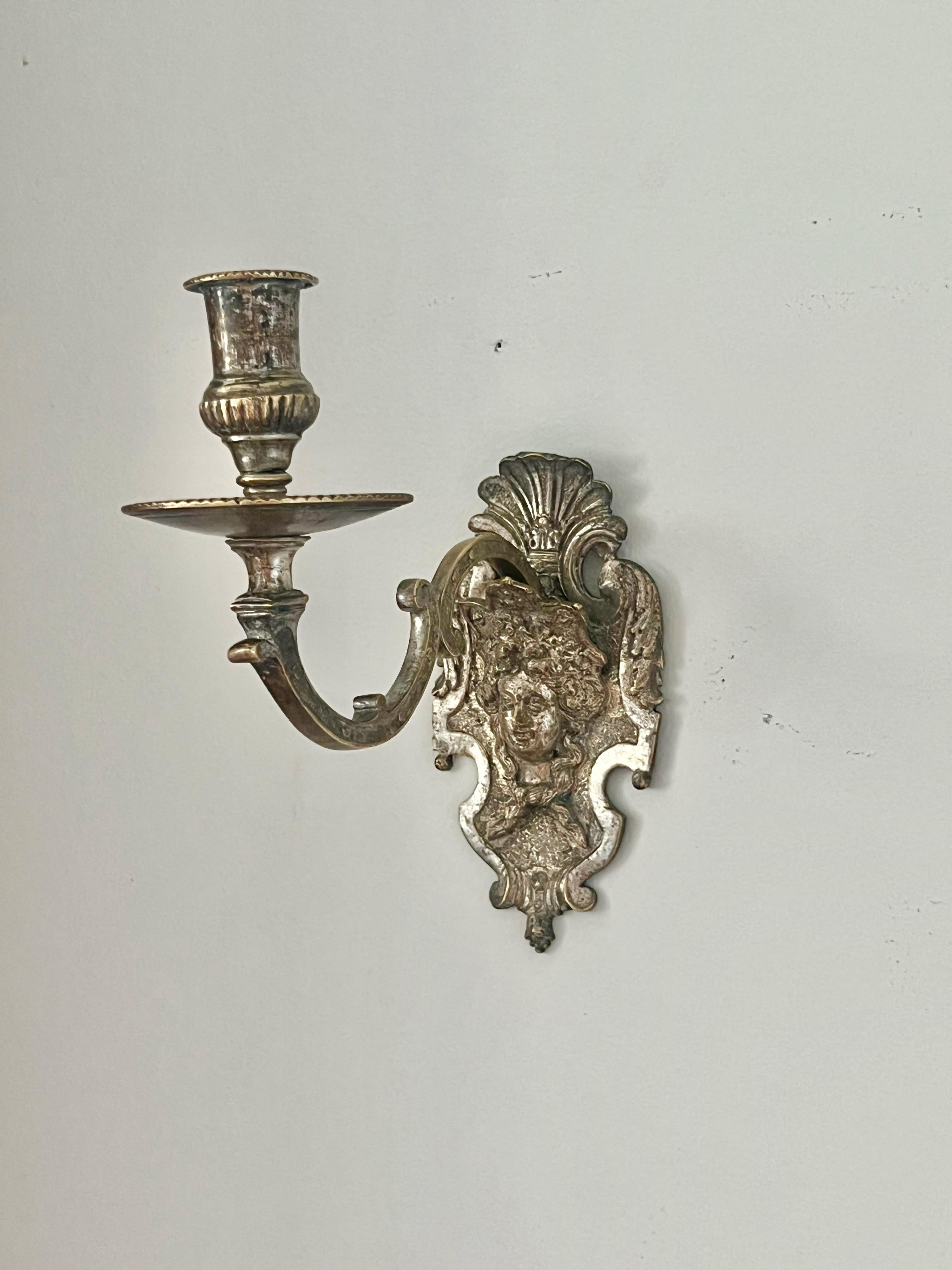 Silvered 18th Century Regency Argent Haché Bronze Wall Sconce For Sale