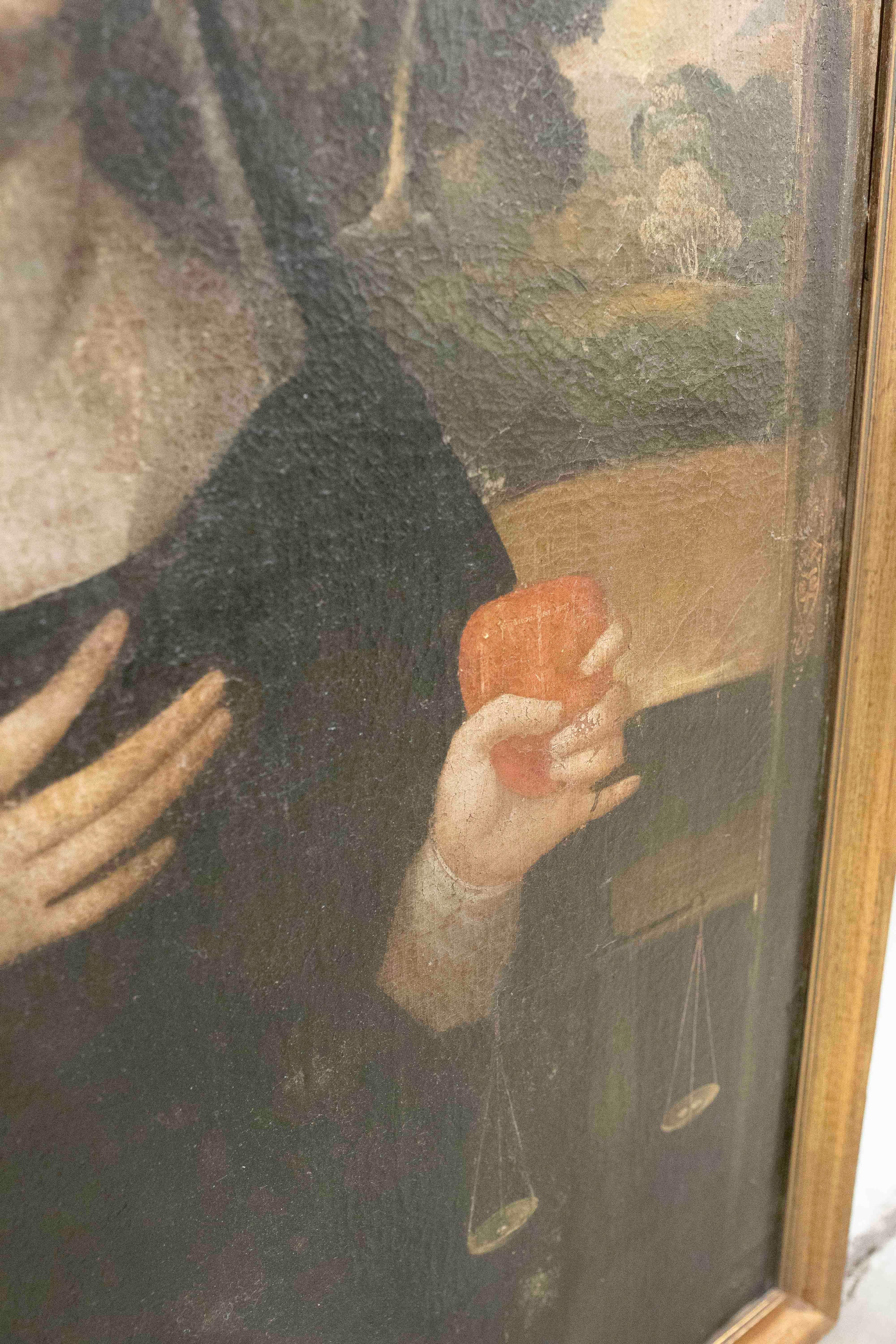 Tela Quadro religioso del XVIII secolo raffigurante una suora dipinto a olio su tela con cornice in vendita