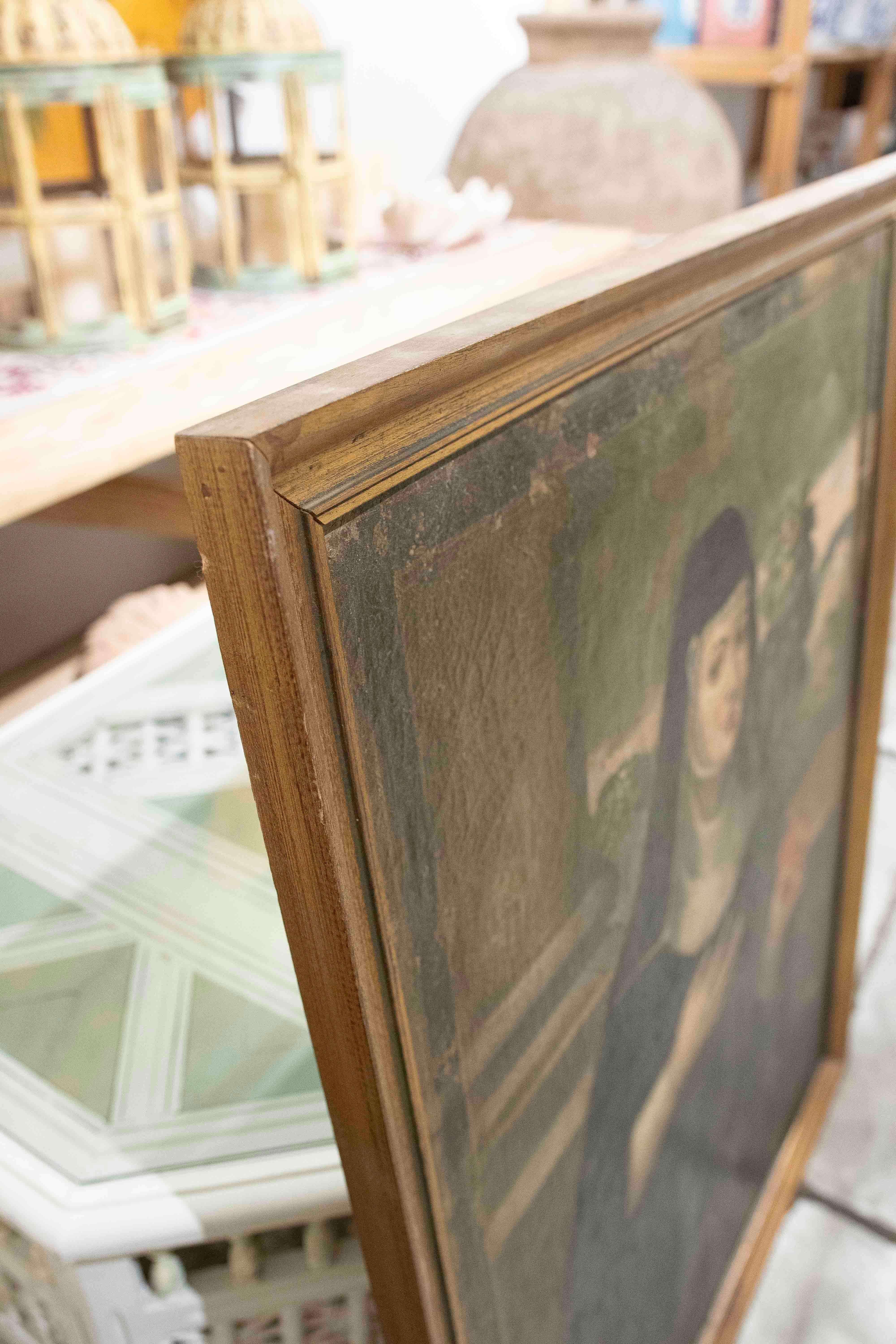 Quadro religioso del XVIII secolo raffigurante una suora dipinto a olio su tela con cornice in vendita 4