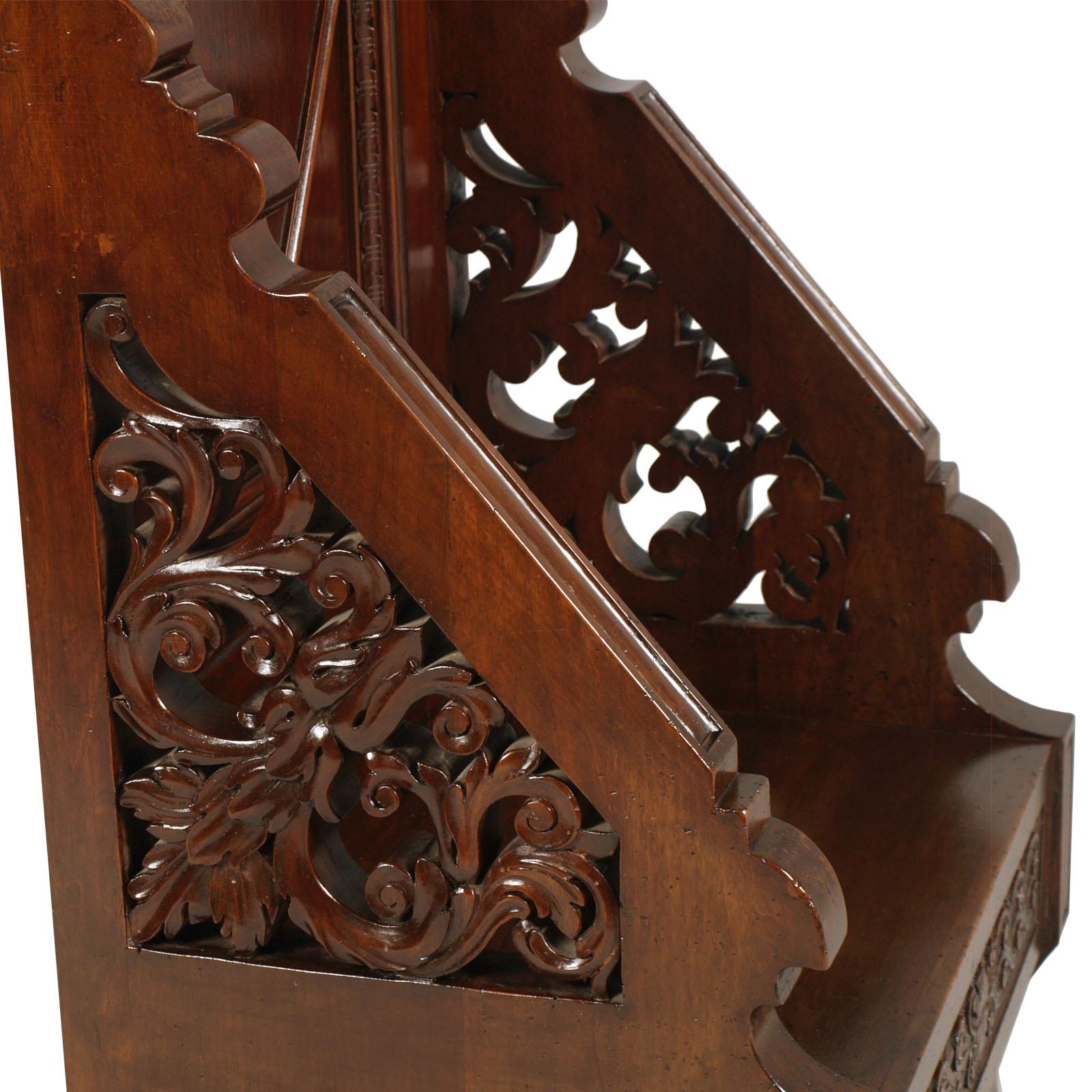 Italian 18th Century Renaissance Hand-Carved Throne, Walnut Armchair with Two Crowns For Sale