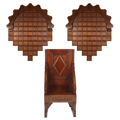 18th Century Renaissance Hand-Carved Throne, Walnut Armchair with Two Crowns