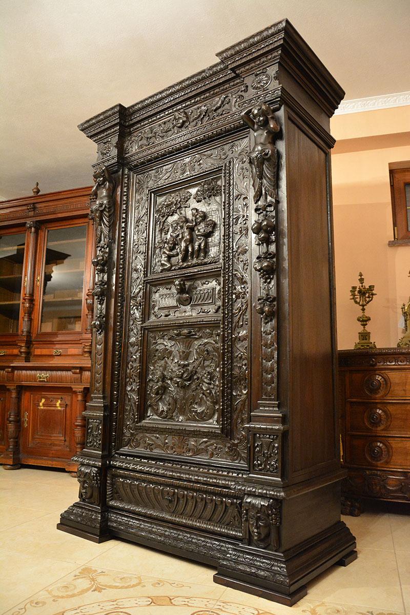 18th Century and Earlier 18th Century Renaissance Revival Carved Walnut Wardorbe For Sale