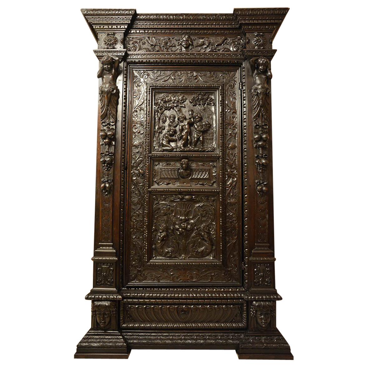 18th Century Renaissance Revival Carved Walnut Wardorbe For Sale