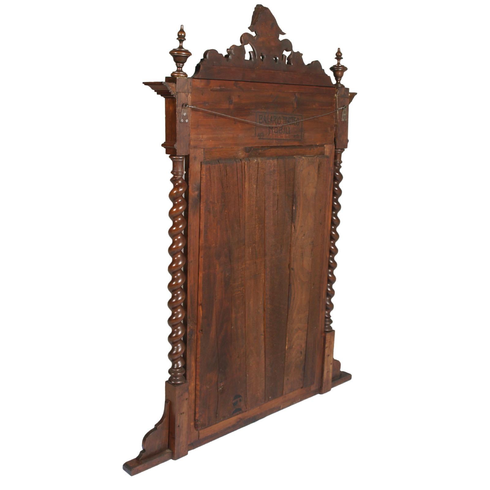 19th Century Renaissance Wall Mirror by Ballario-Asti, Carved and Turned Walnut For Sale 4
